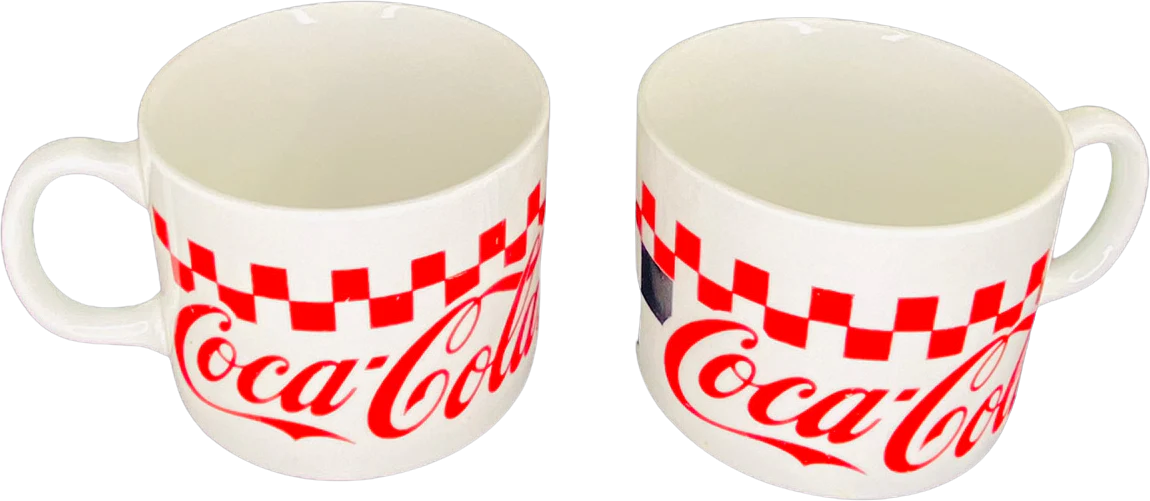 Coca Cola Gibson Vintage Checkered Mugs Pair 1997 Retired by Coca Cola By Gibson