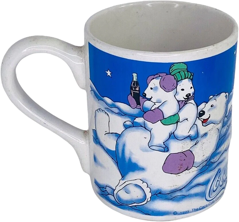 ☆ Coca Cola Polar Bear Mug Cup Coffee Coke Gibson 1999 Snow Winter Holiday Vntg