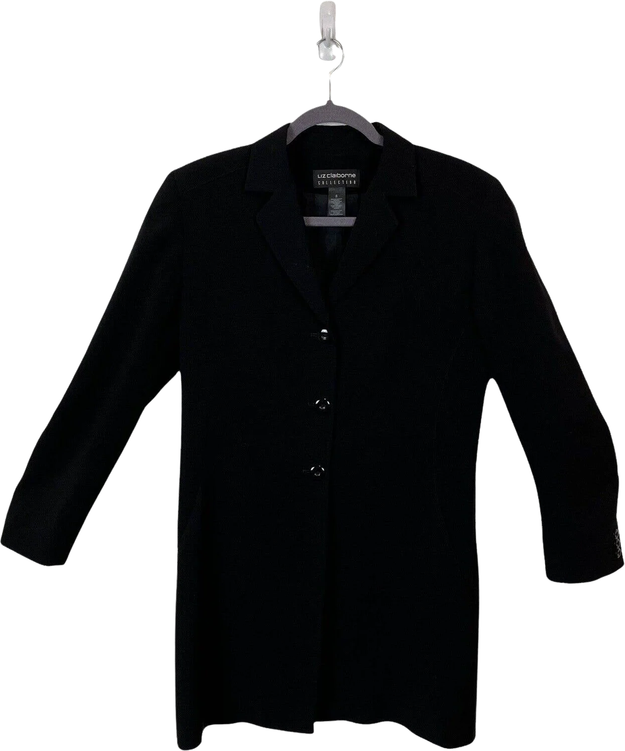 Collection Black Blazer Career Women 90s Retro Three Button Size 8 by Liz Claiborne