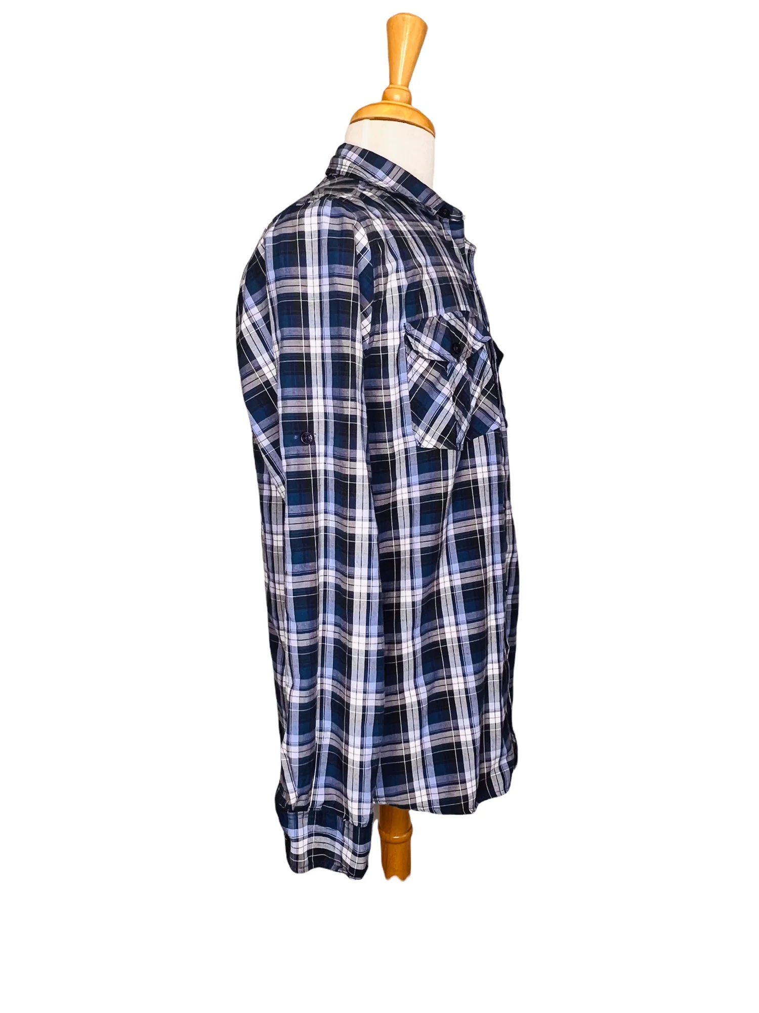 Collection Long Sleeve Mens Button Up Plaid Shirt Blue Sz M by Jonathan Martin - Image 4