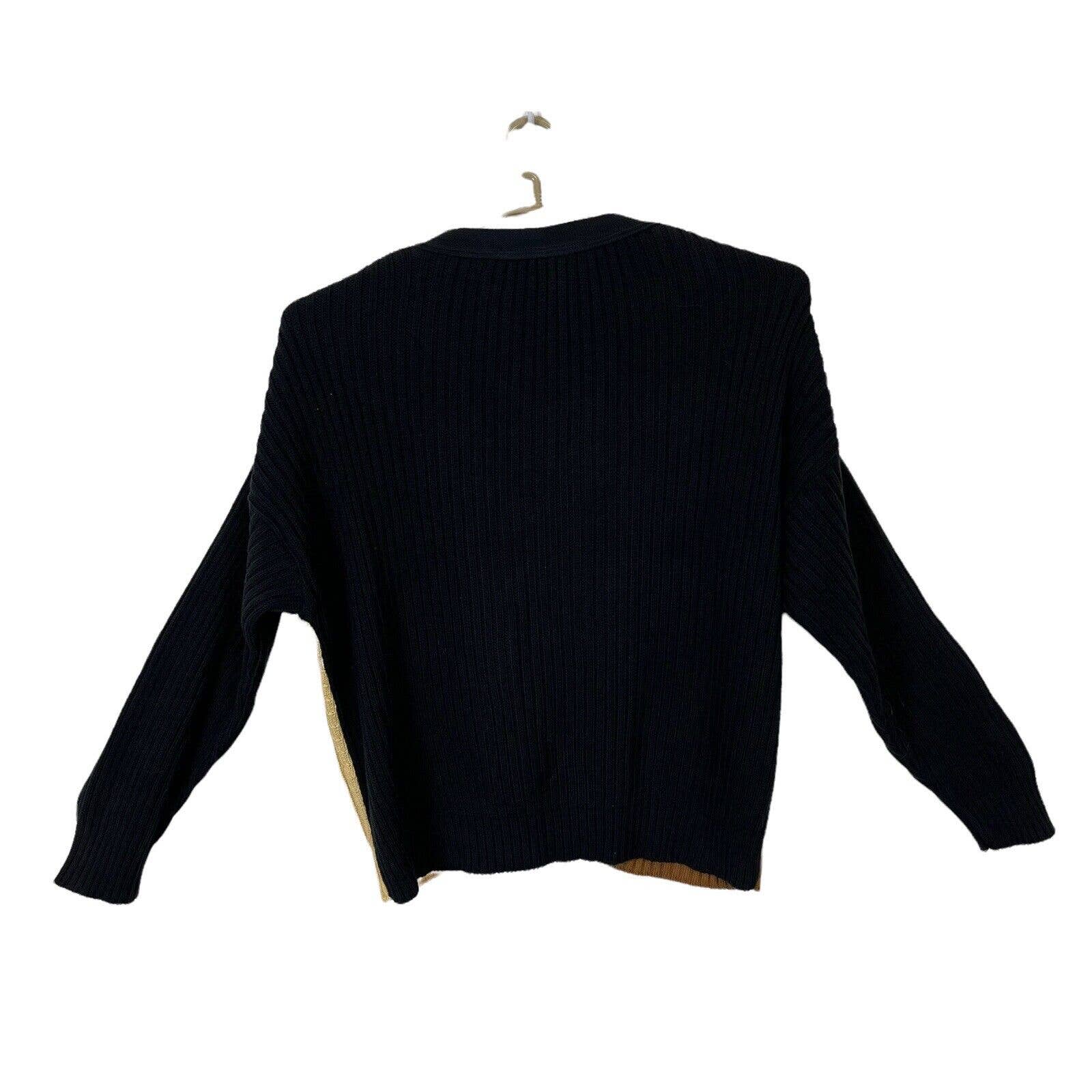 Colorblock Cardigan Womens Zip Front Retro 00s 90s Black Tan L by California Style - Image 2