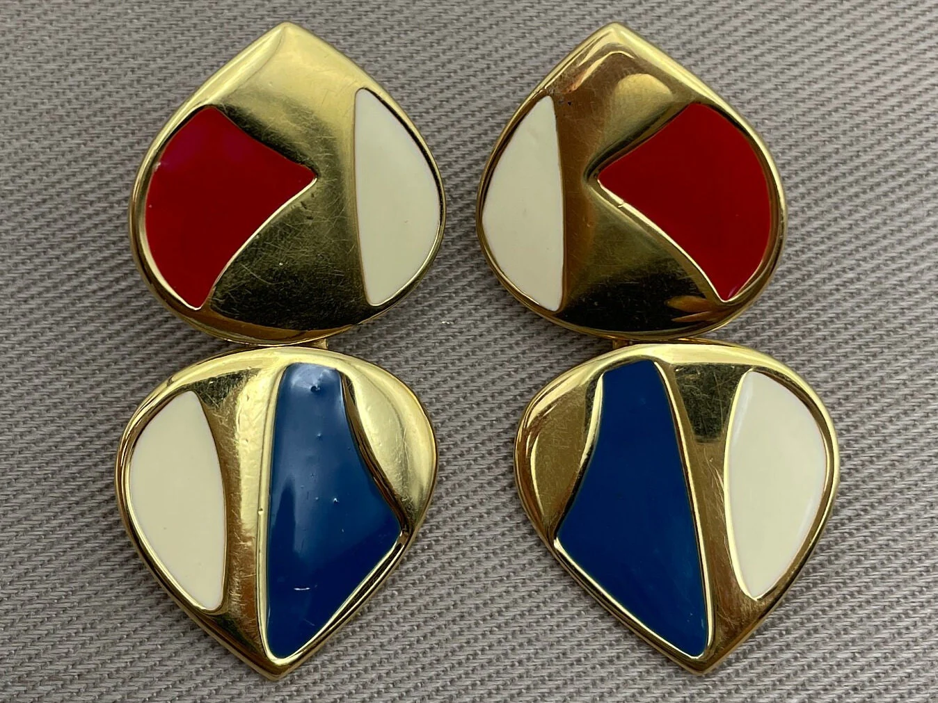 Colorful Enamel Statement Earrings for Pierced Ears Red White, Blue Enamel by Monet - Image 2