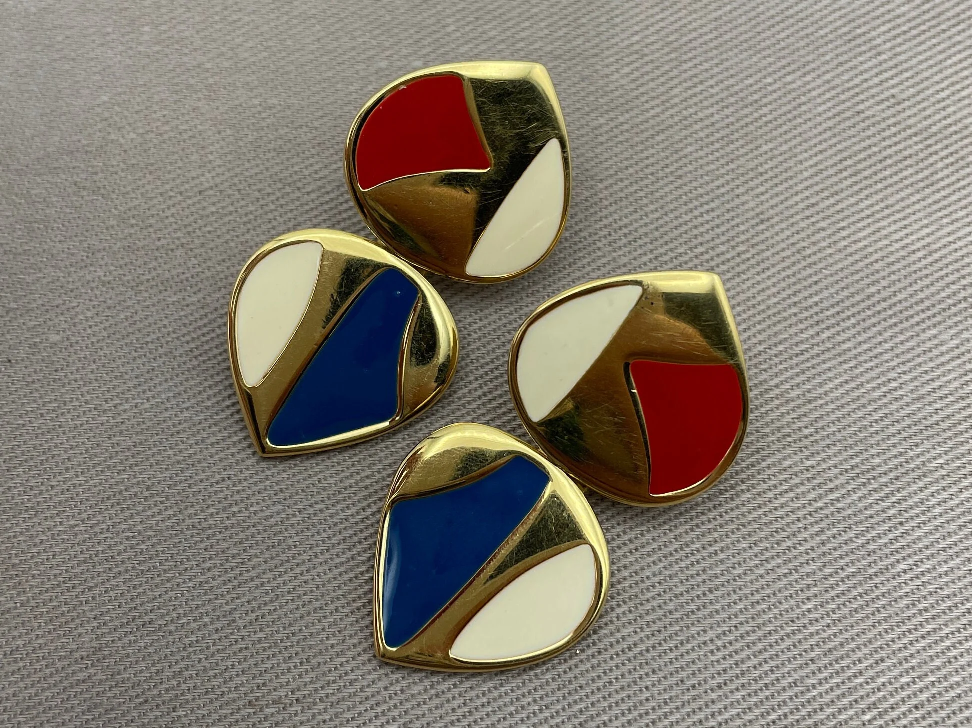 Colorful Enamel Statement Earrings for Pierced Ears Red White, Blue Enamel by Monet - Image 3