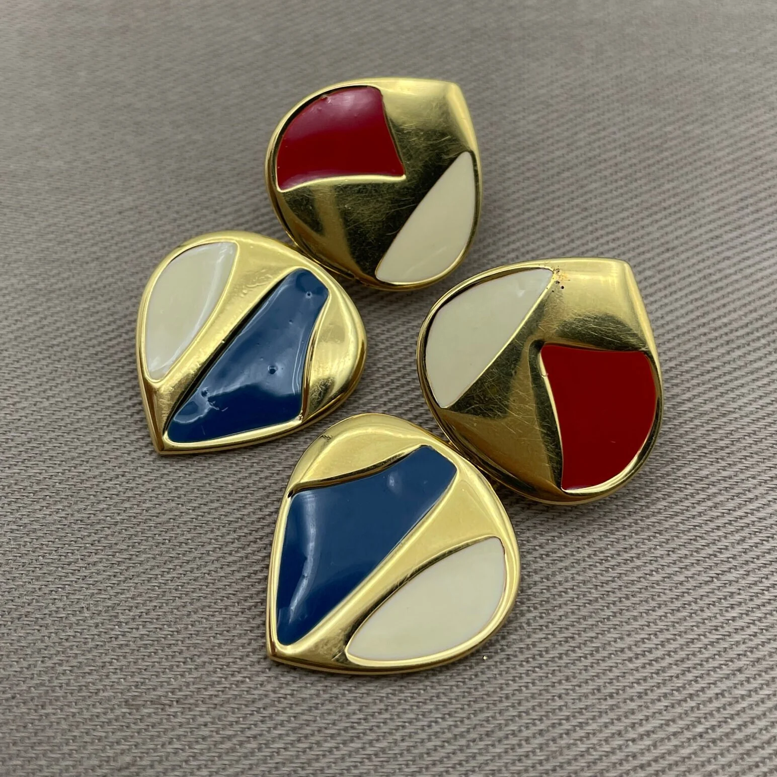 Colorful Enamel Statement Earrings for Pierced Ears Red White, Blue Enamel by Monet - Image 4