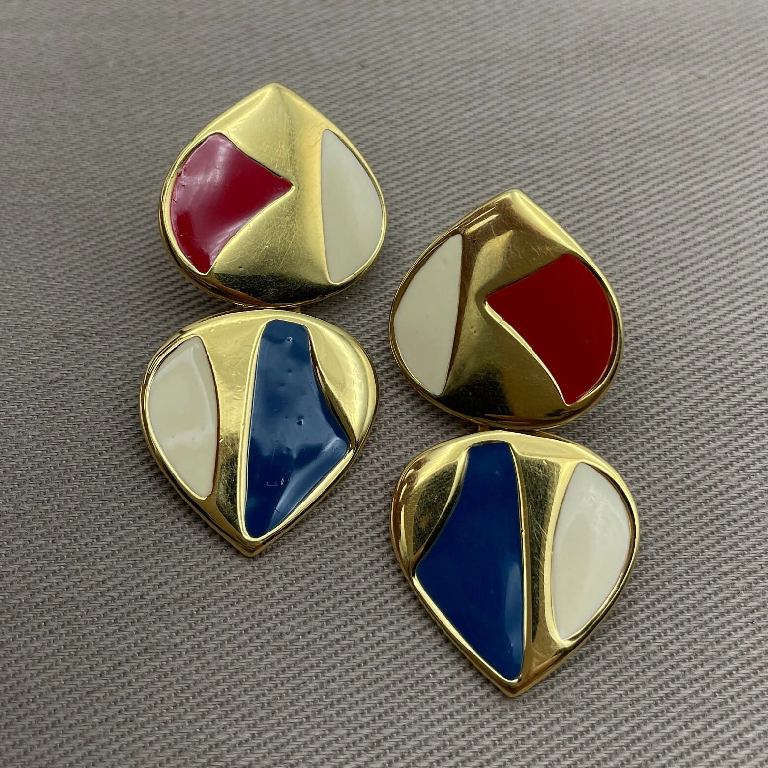 Colorful Enamel Statement Earrings for Pierced Ears Red White, Blue Enamel by Monet - Image 5