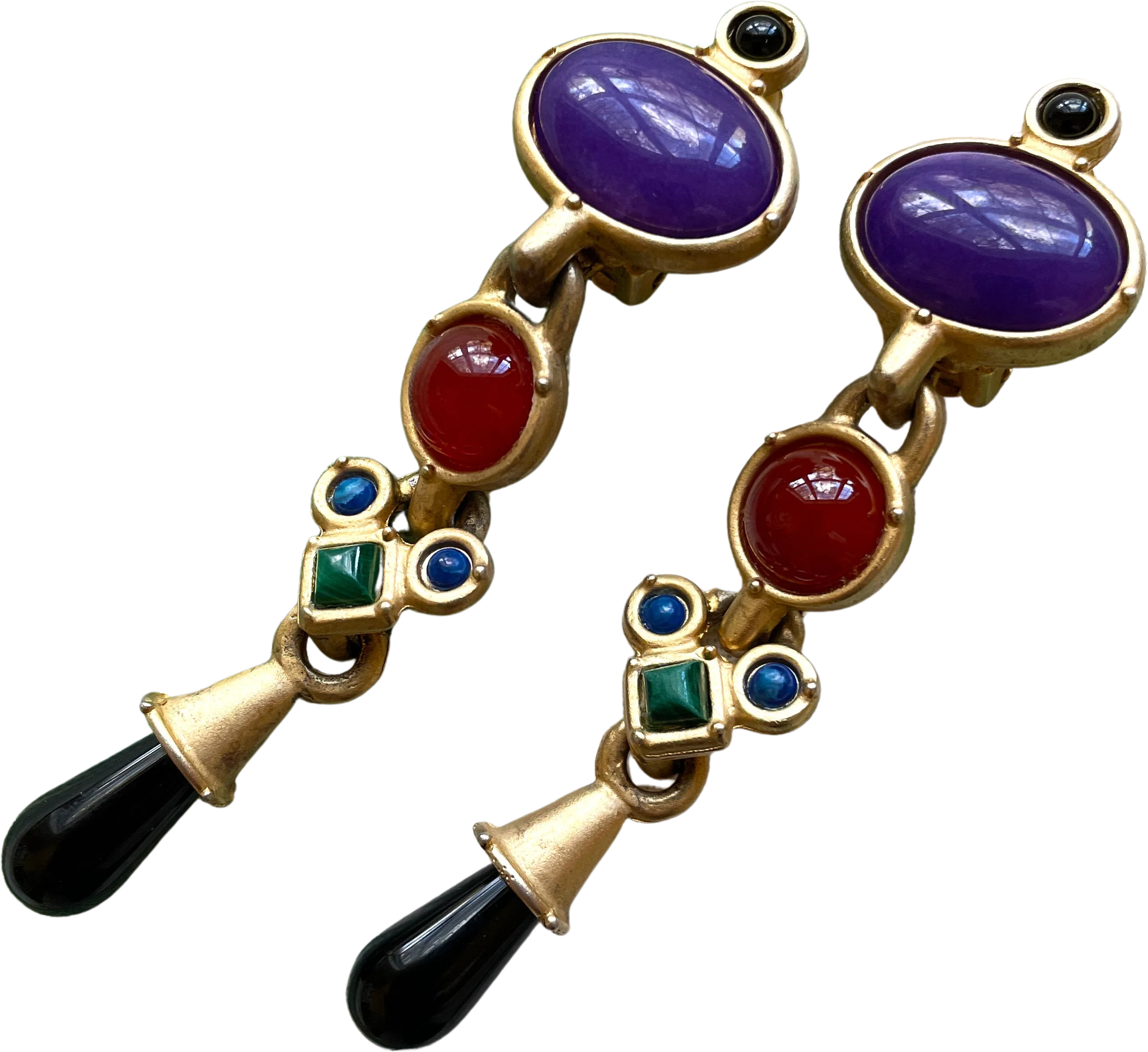 Colorful Etruscan Signed Lazuli Clip On Designer Statement Earrings by Lazuli