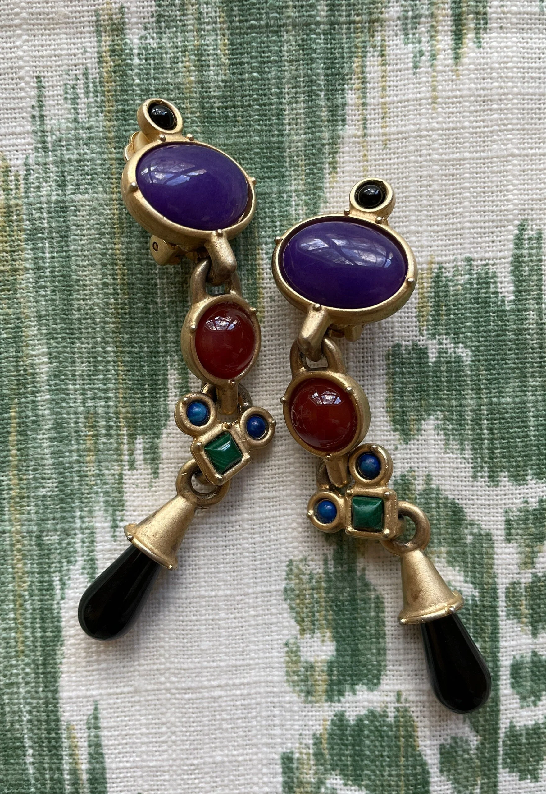 Colorful Etruscan Signed Lazuli Clip On Designer Statement Earrings by Lazuli - Image 5