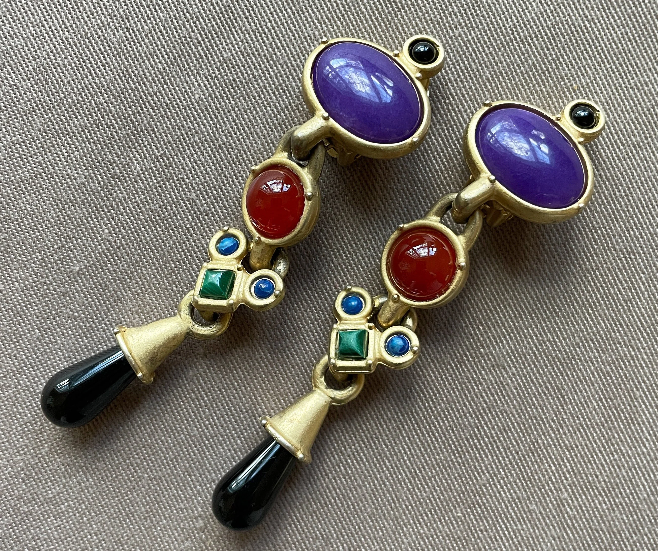 Colorful Etruscan Signed Lazuli Clip On Designer Statement Earrings by Lazuli - Image 6