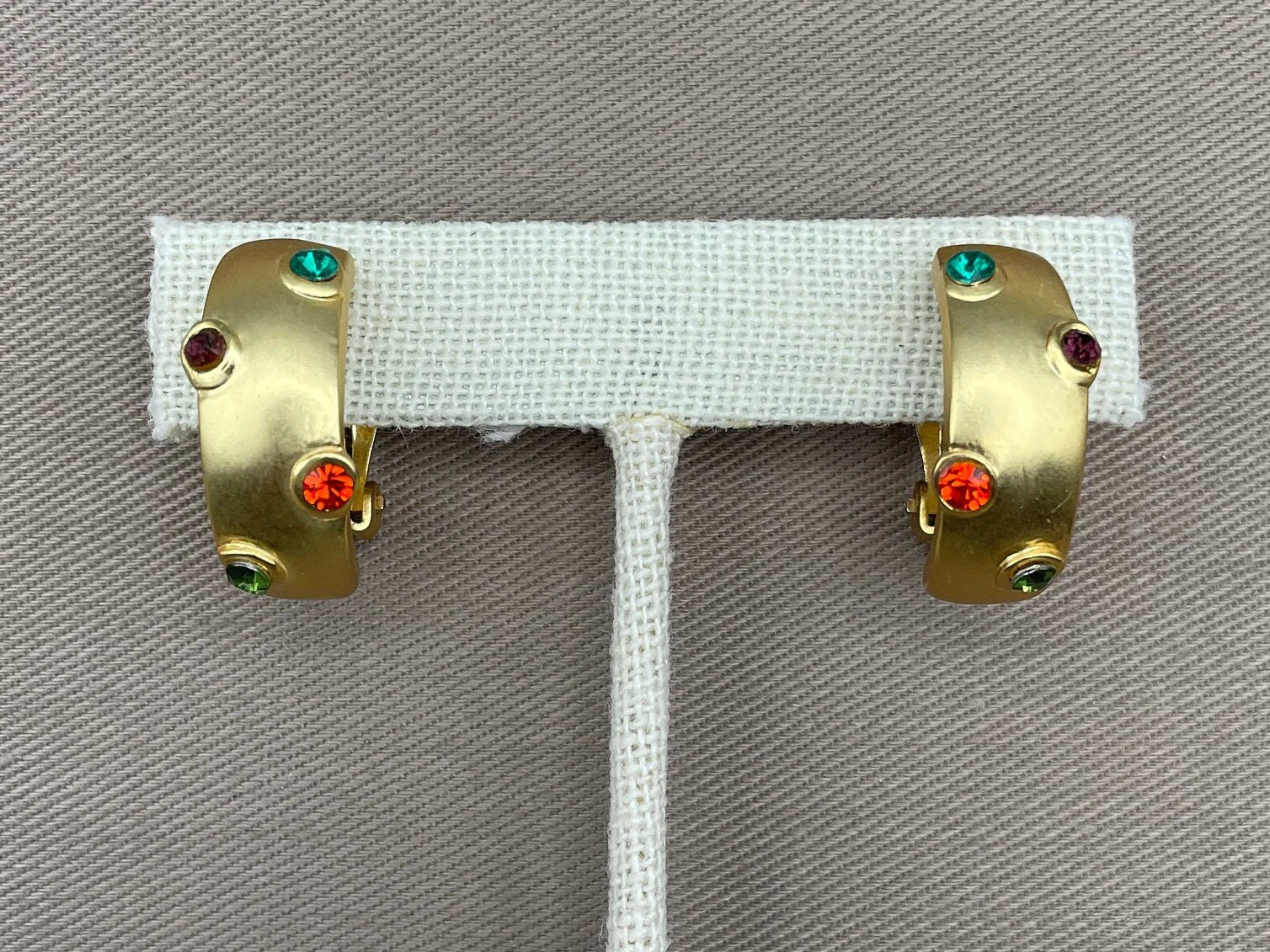 Colorful Stone Half Hoop Clip-On Statement Earrings - Image 6