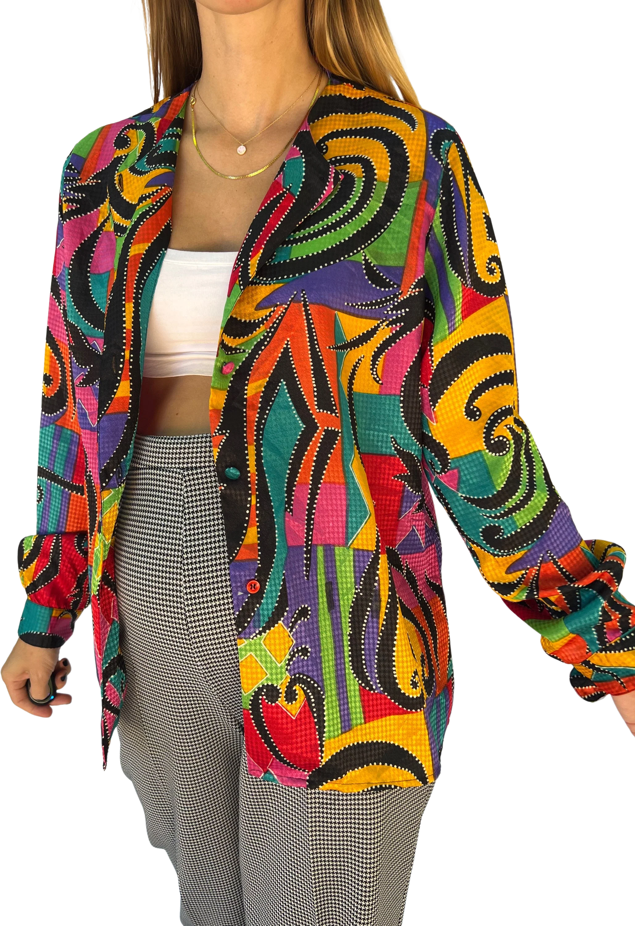 Colorful Vibrant Print Shirt Jacket by Pierre Cardin