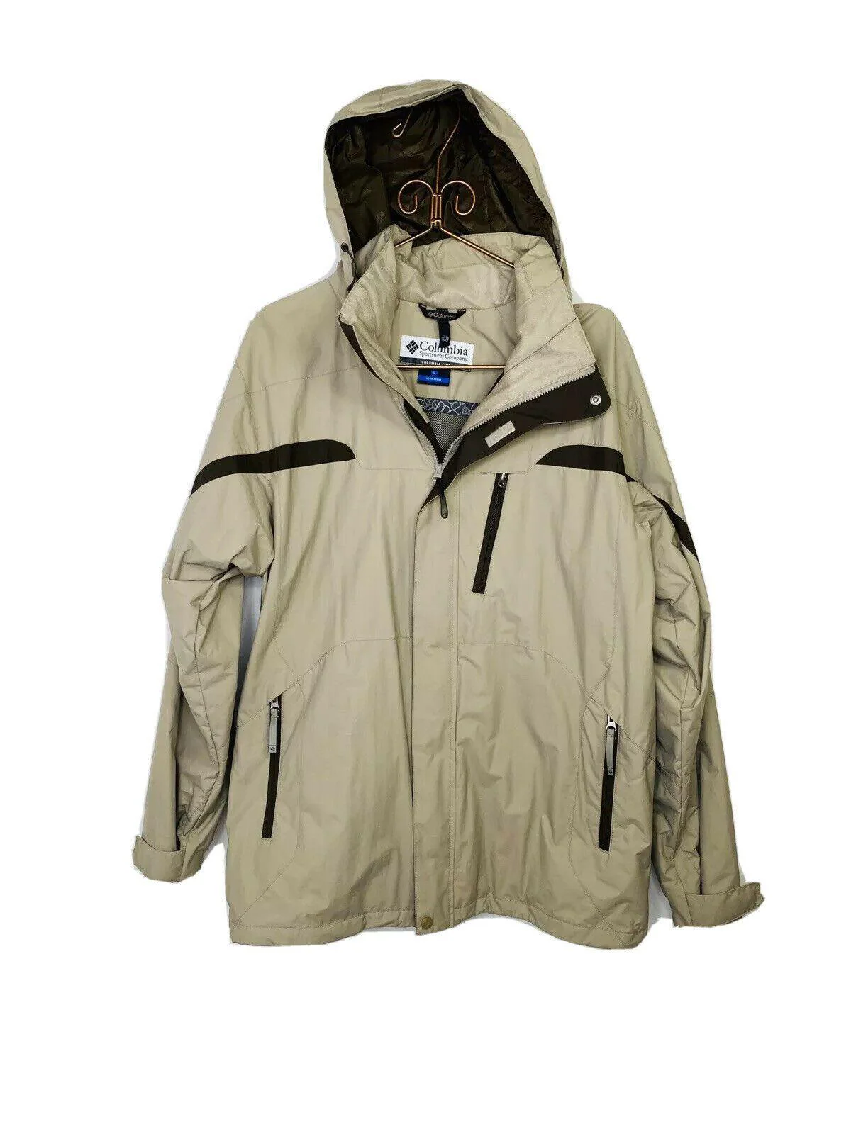 Columbia Sportswear Jacket Mens Large Nylon Hooded Jacket Tan Brown by Columbia - Image 3