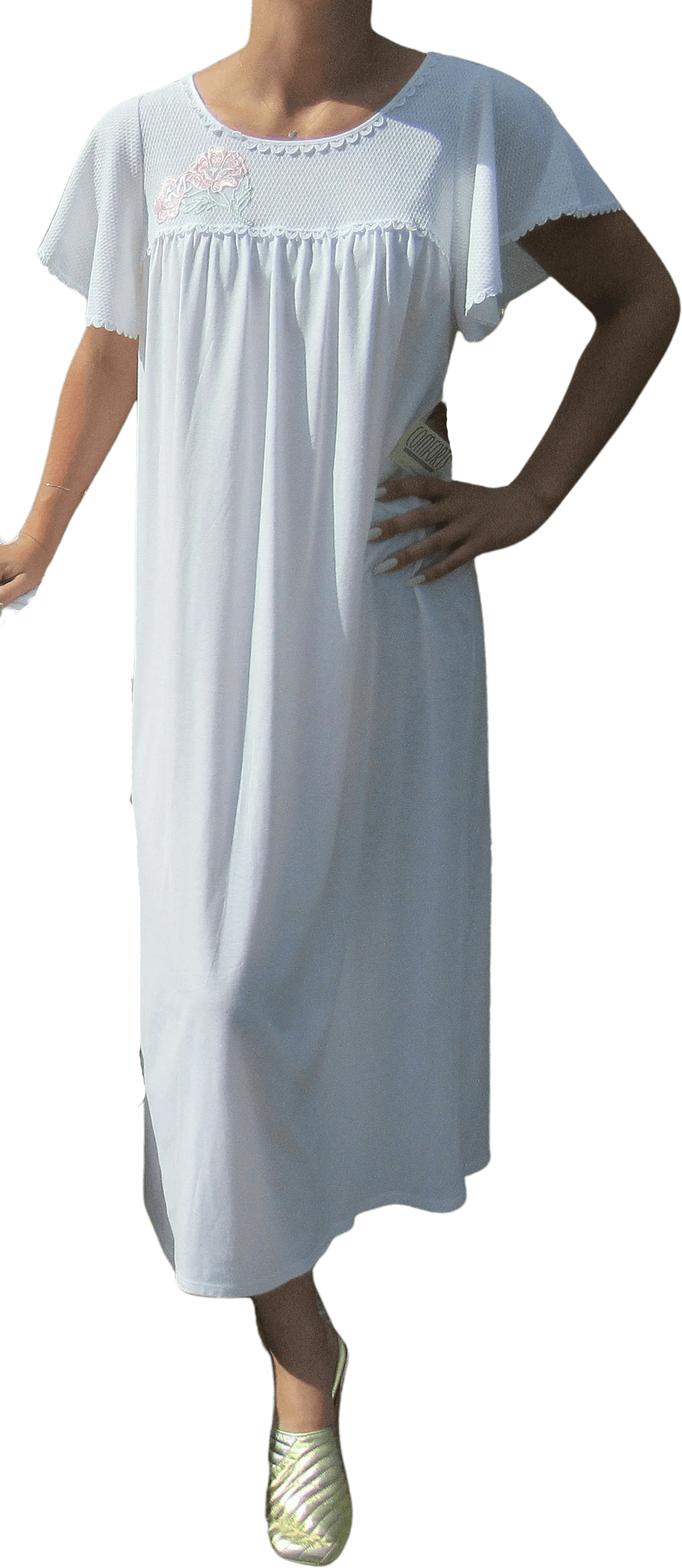 Comforts Robe and Nightgown Waffle Weave White Set Wrap Front Robe Angel Wing Gown Original Shadowline by Shadowline