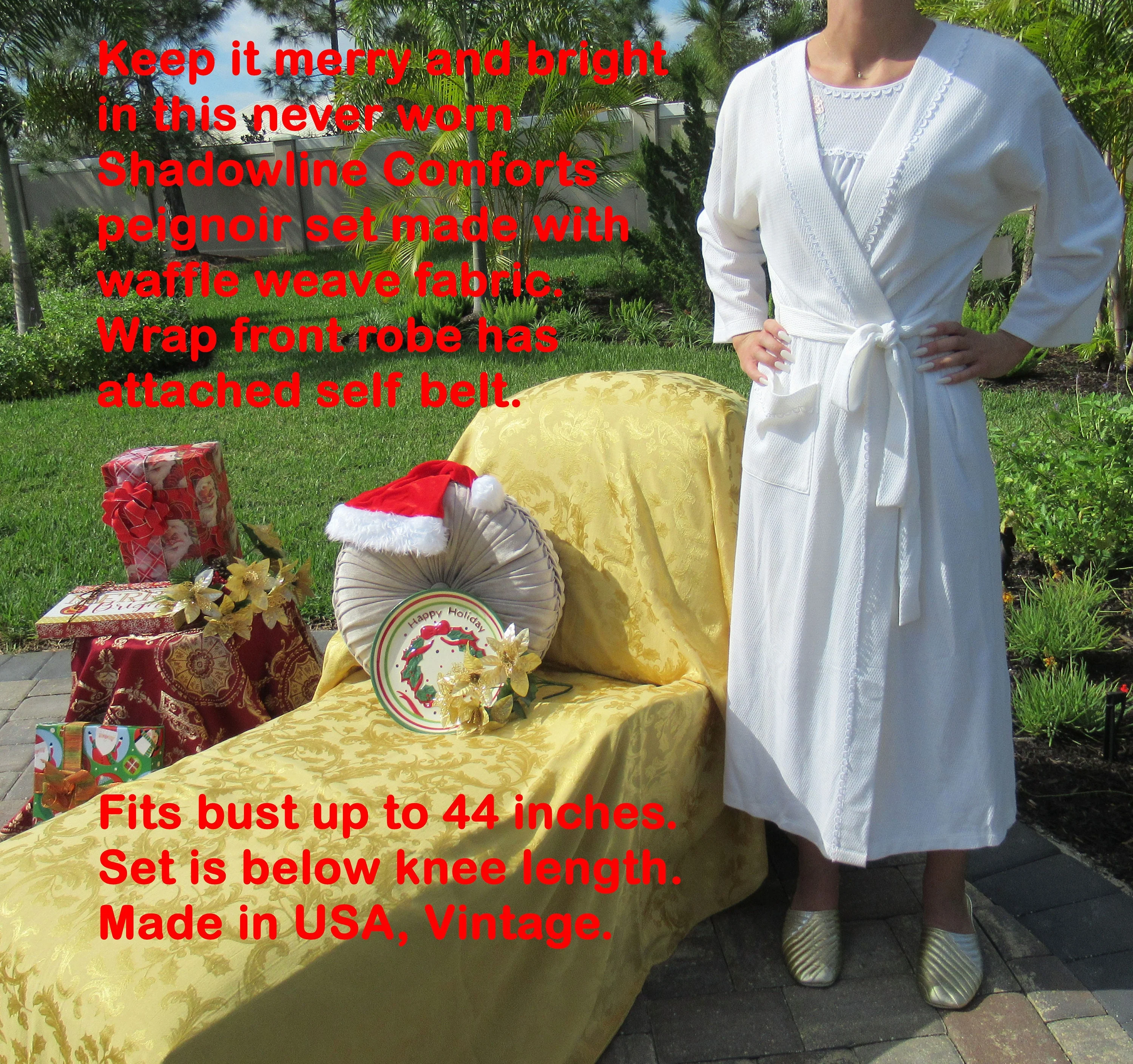 Comforts Robe and Nightgown Waffle Weave White Set Wrap Front Robe Angel Wing Gown Original Shadowline by Shadowline - Image 4