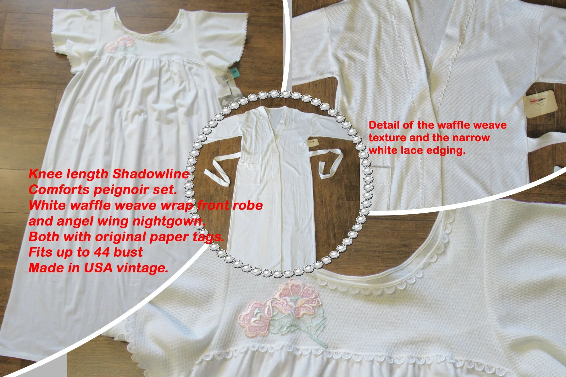 Comforts Robe and Nightgown Waffle Weave White Set Wrap Front Robe Angel Wing Gown Original Shadowline by Shadowline - Image 5