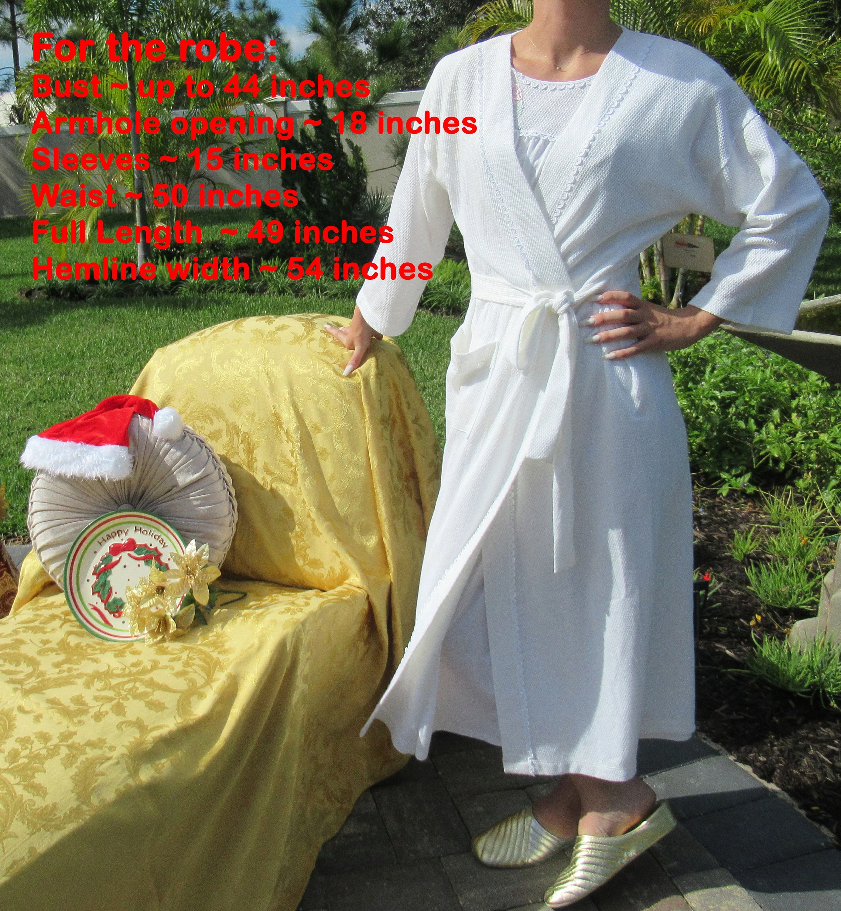Comforts Robe and Nightgown Waffle Weave White Set Wrap Front Robe Angel Wing Gown Original Shadowline by Shadowline - Image 7