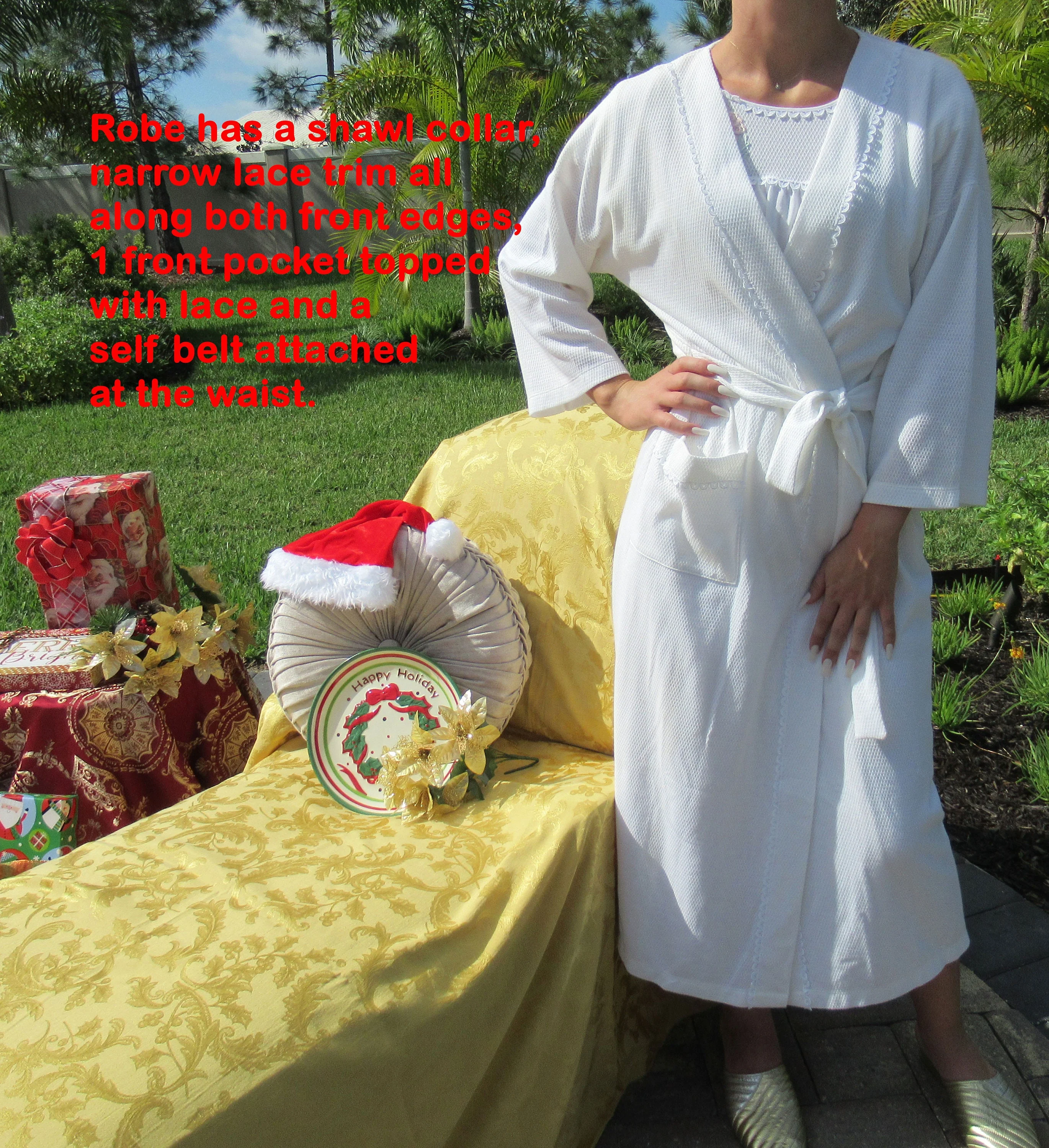 Comforts Robe and Nightgown Waffle Weave White Set Wrap Front Robe Angel Wing Gown Original Shadowline by Shadowline - Image 8
