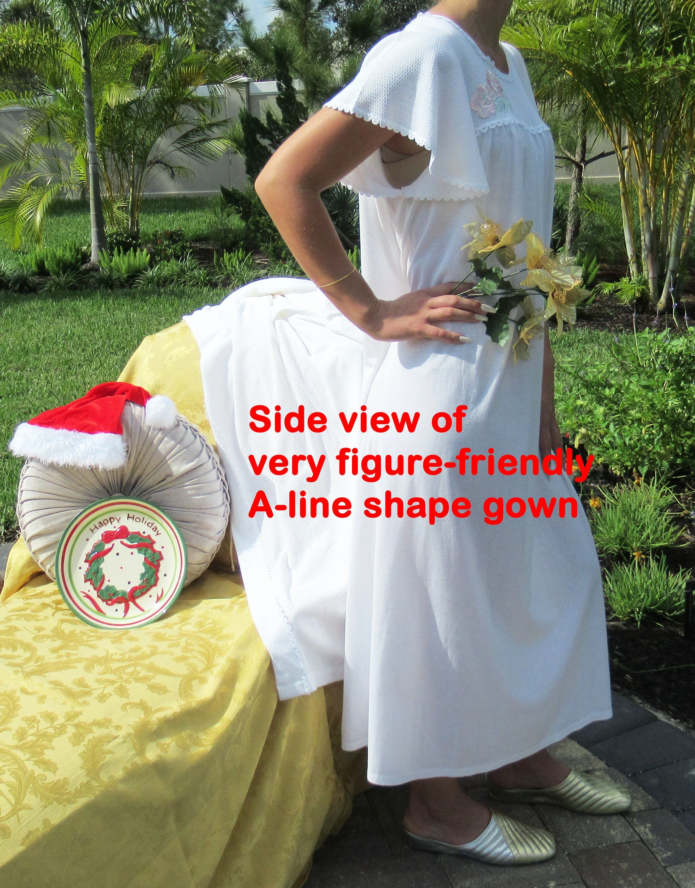 Comforts Robe and Nightgown Waffle Weave White Set Wrap Front Robe Angel Wing Gown Original Shadowline by Shadowline - Image 9