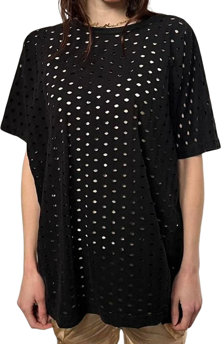 Comme Des Garcons Black Oversized Holey T-Shirt by Junya Watanabe