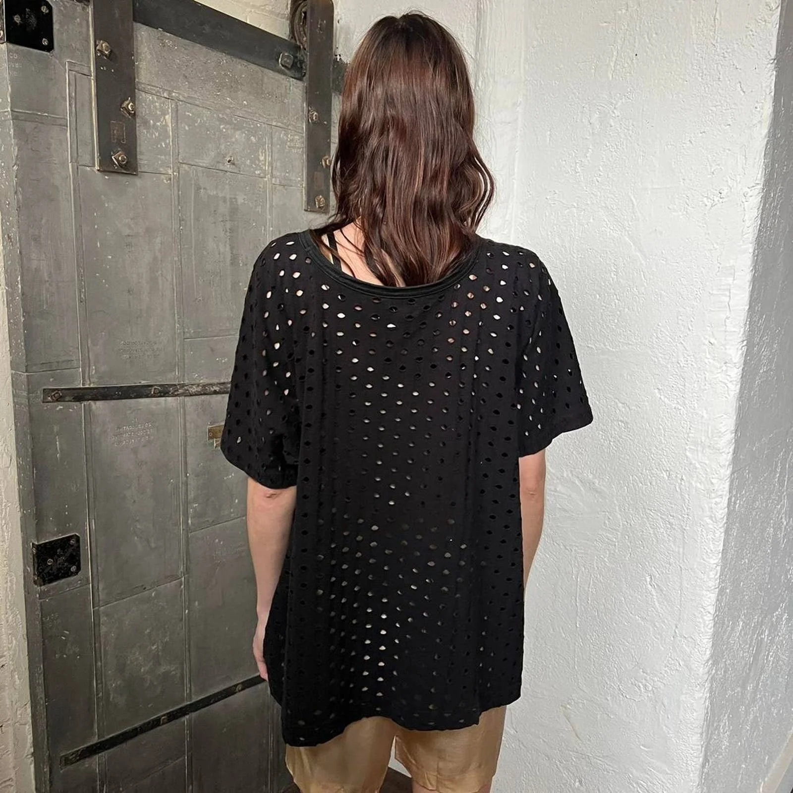 Comme Des Garcons Black Oversized Holey T-Shirt by Junya Watanabe - Image 2