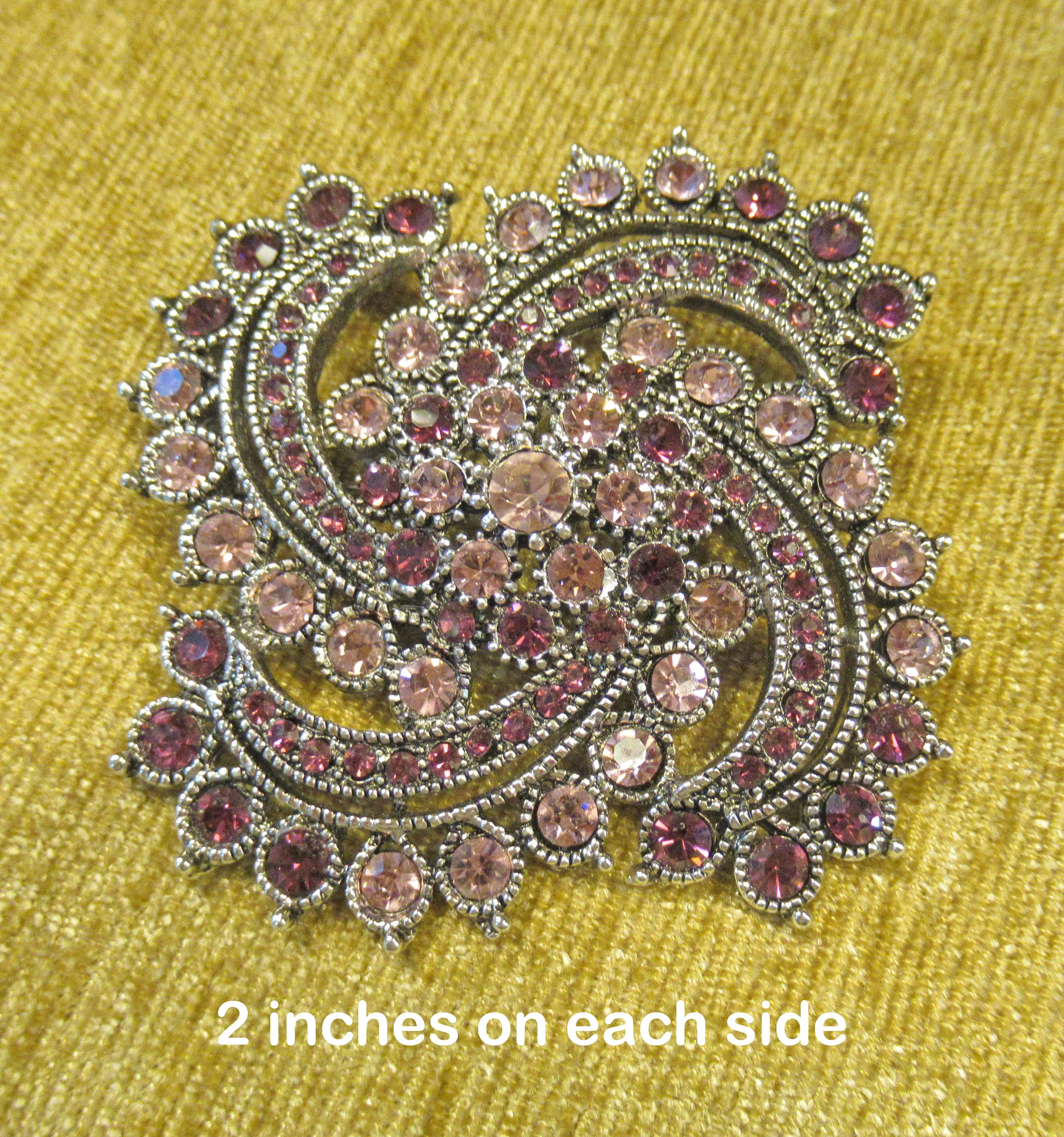 Convertible Brooch Wear As Brooch Or Pendant 2 Swirl Inset Pastel To Deep Purple Rhinestones Silver Tone Metal No Designer Logo Vintage - Image 3