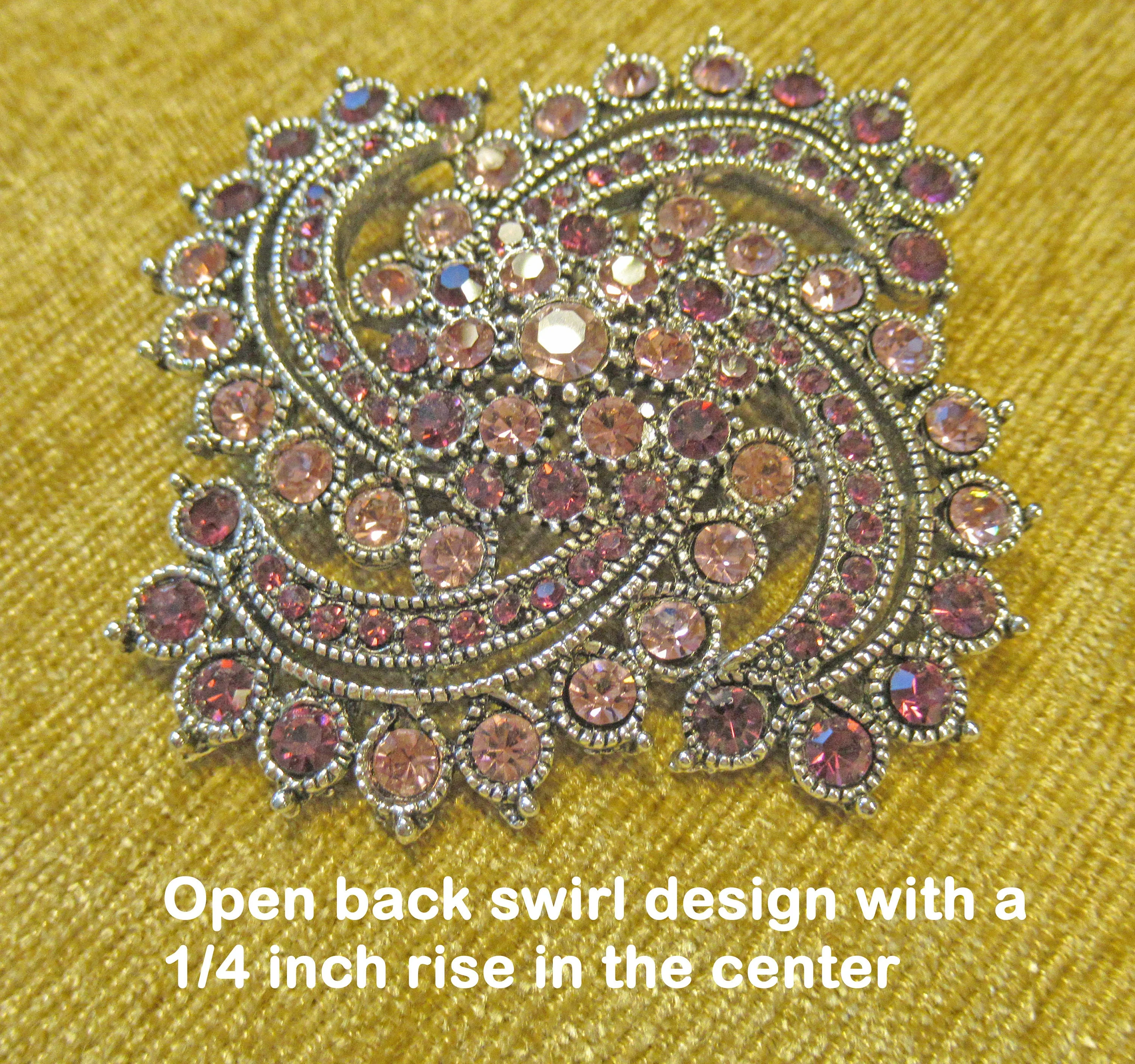Convertible Brooch Wear As Brooch Or Pendant 2 Swirl Inset Pastel To Deep Purple Rhinestones Silver Tone Metal No Designer Logo Vintage - Image 8