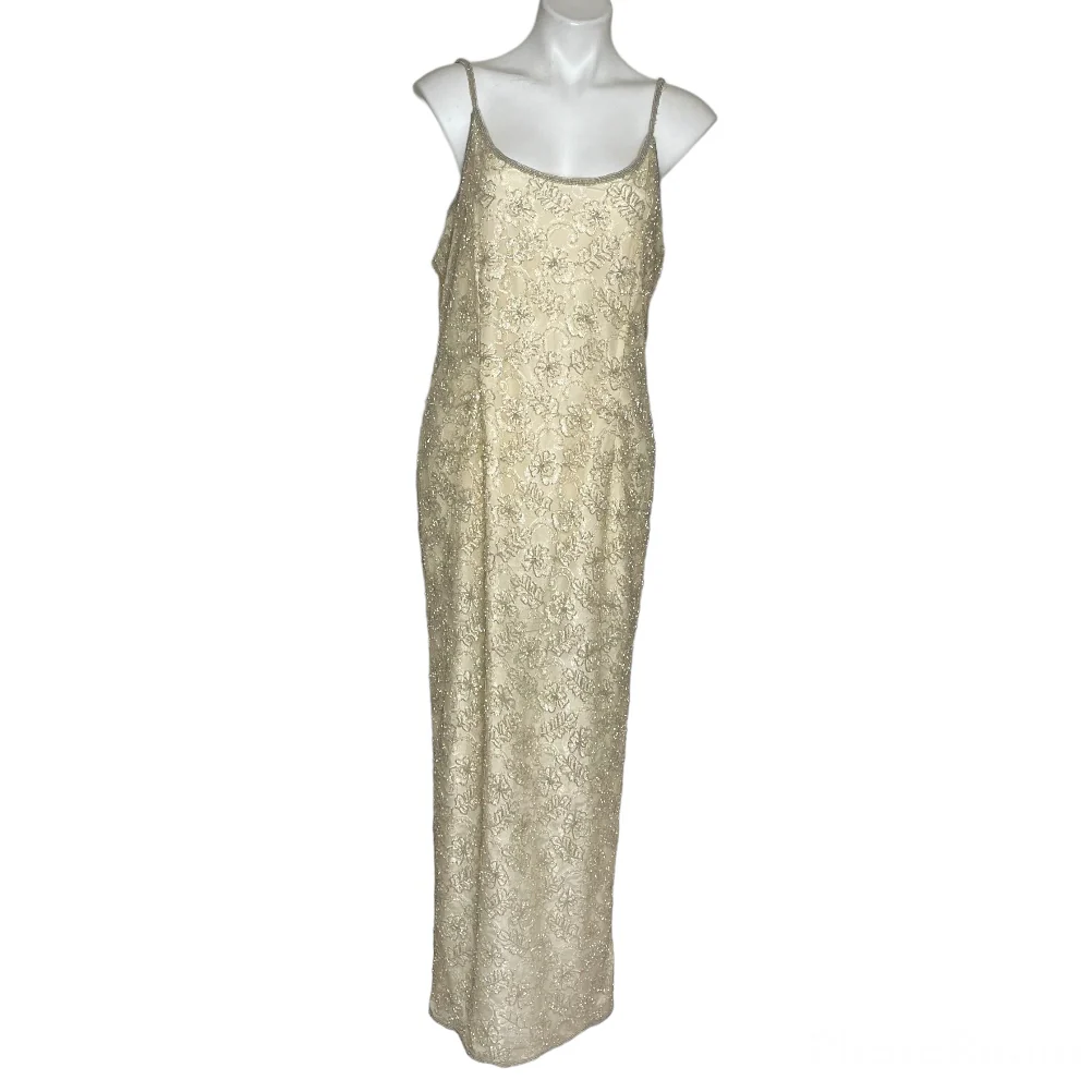 Cream Beaded Gown Spaghetti Straps Jacket 12-14 By Stenay - Image 3