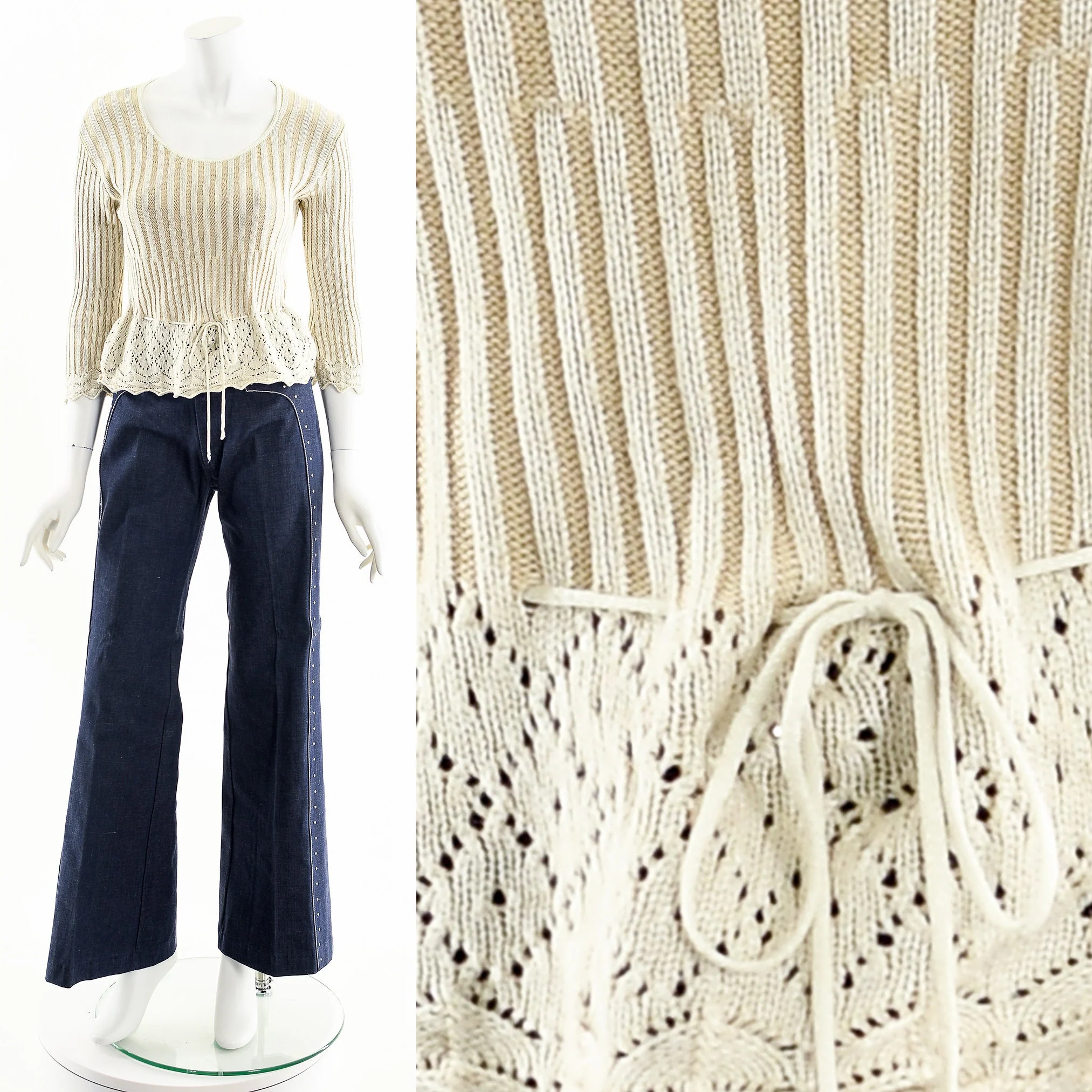 Cream Crochet Knit Peplum Sweater - Image 4