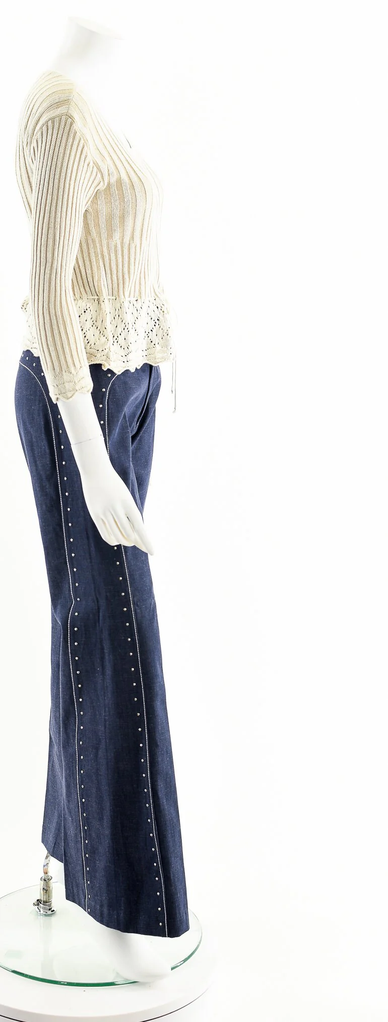 Cream Crochet Knit Peplum Sweater - Image 5