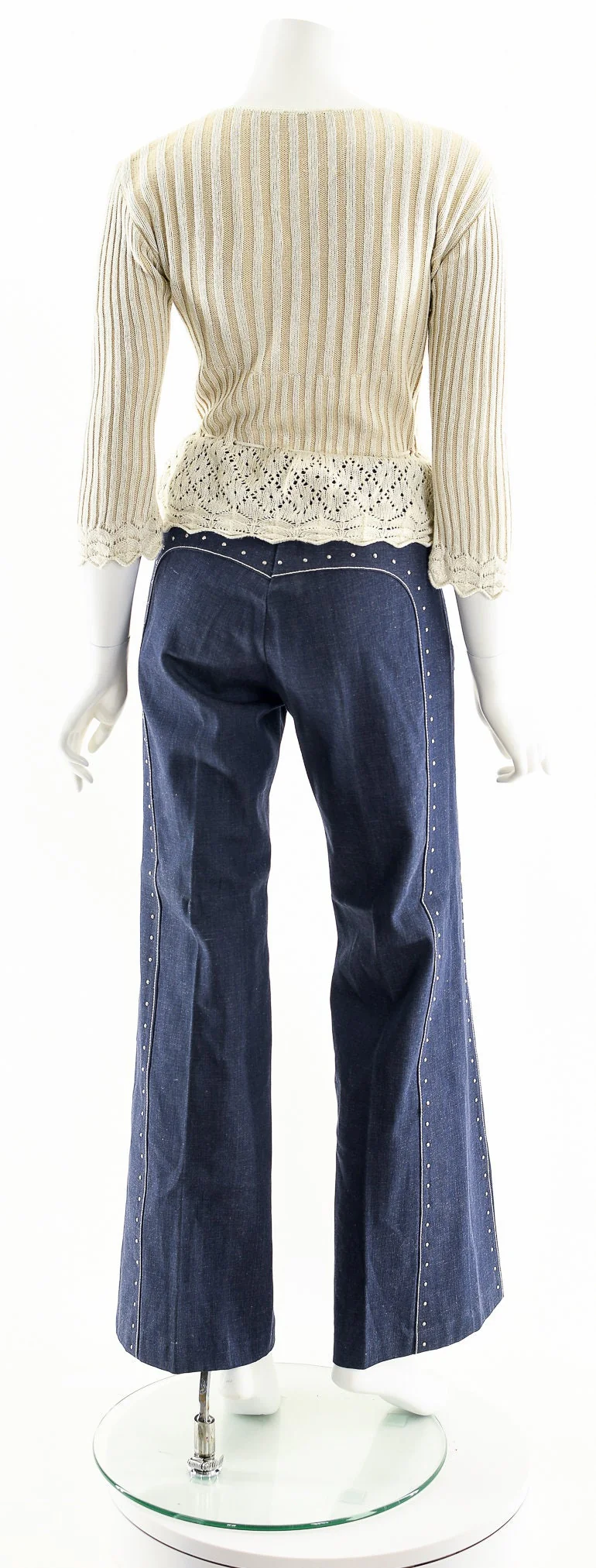 Cream Crochet Knit Peplum Sweater - Image 7