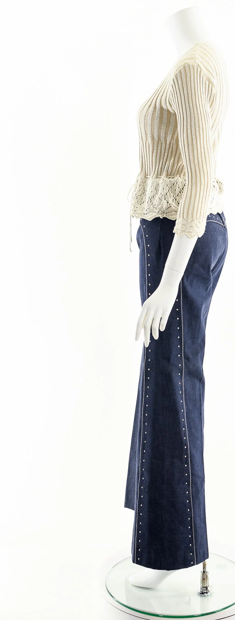Cream Crochet Knit Peplum Sweater - Image 9