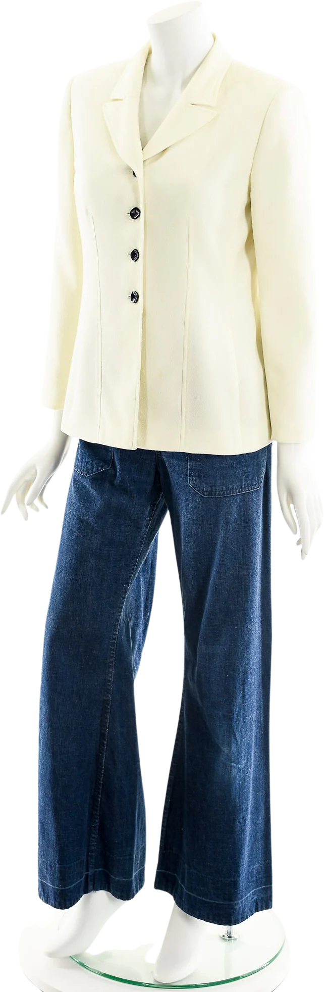 Creamy Off White Crepe Power-Suit Blazer