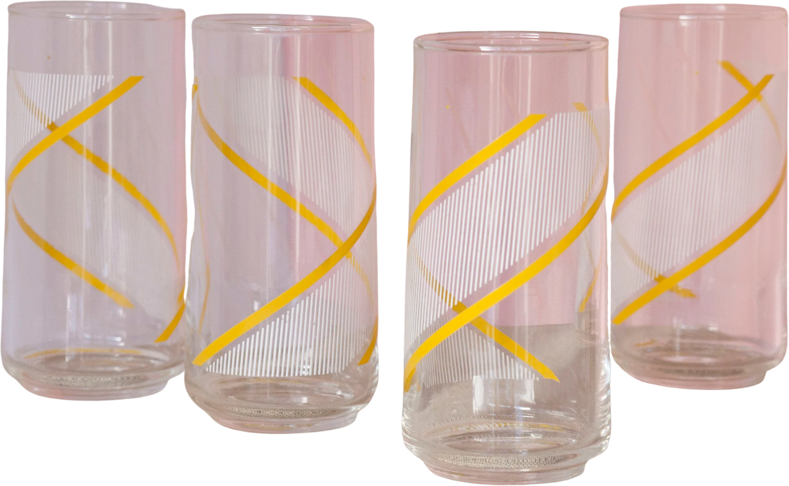 Crisa Yellow and White Swirl Tumblers Set of Four Retro Mid Century Barware by Georges Briard