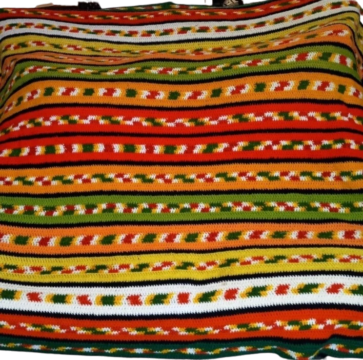 Crochet Red Orange Yellow Green Throw By Handcrafted
