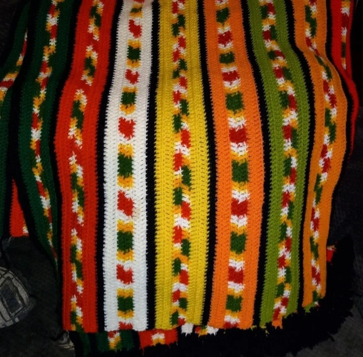 Crochet Red Orange Yellow Green Throw By Handcrafted - Image 3