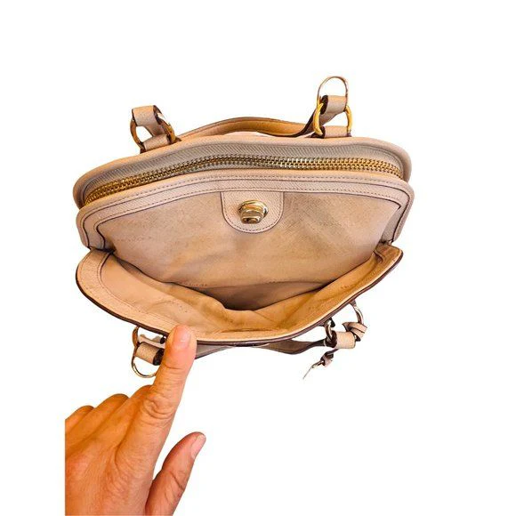 Crossgrain Leather Street Prince Satchel Top Handles Beige 14 In X 11 In by Coach - Image 5
