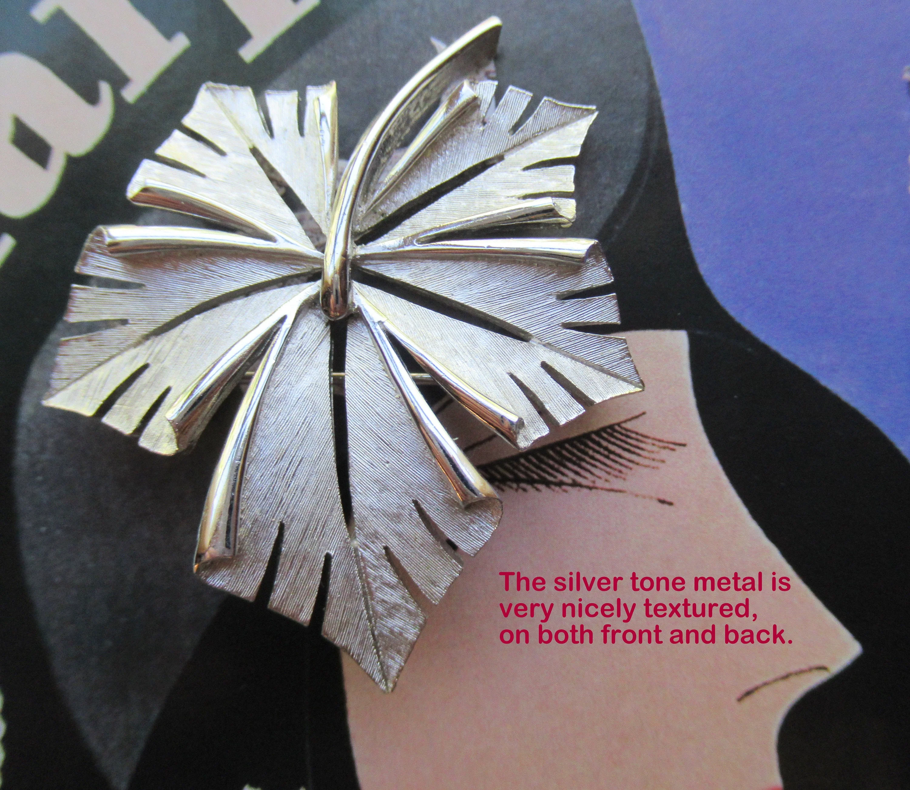 Crown Trifari Brooch Silver Tone Metal Leaf On a Stem, Lovely Designer Details, Classic Chic Style From The Sophisticated Early 60s, Vtg - Image 3