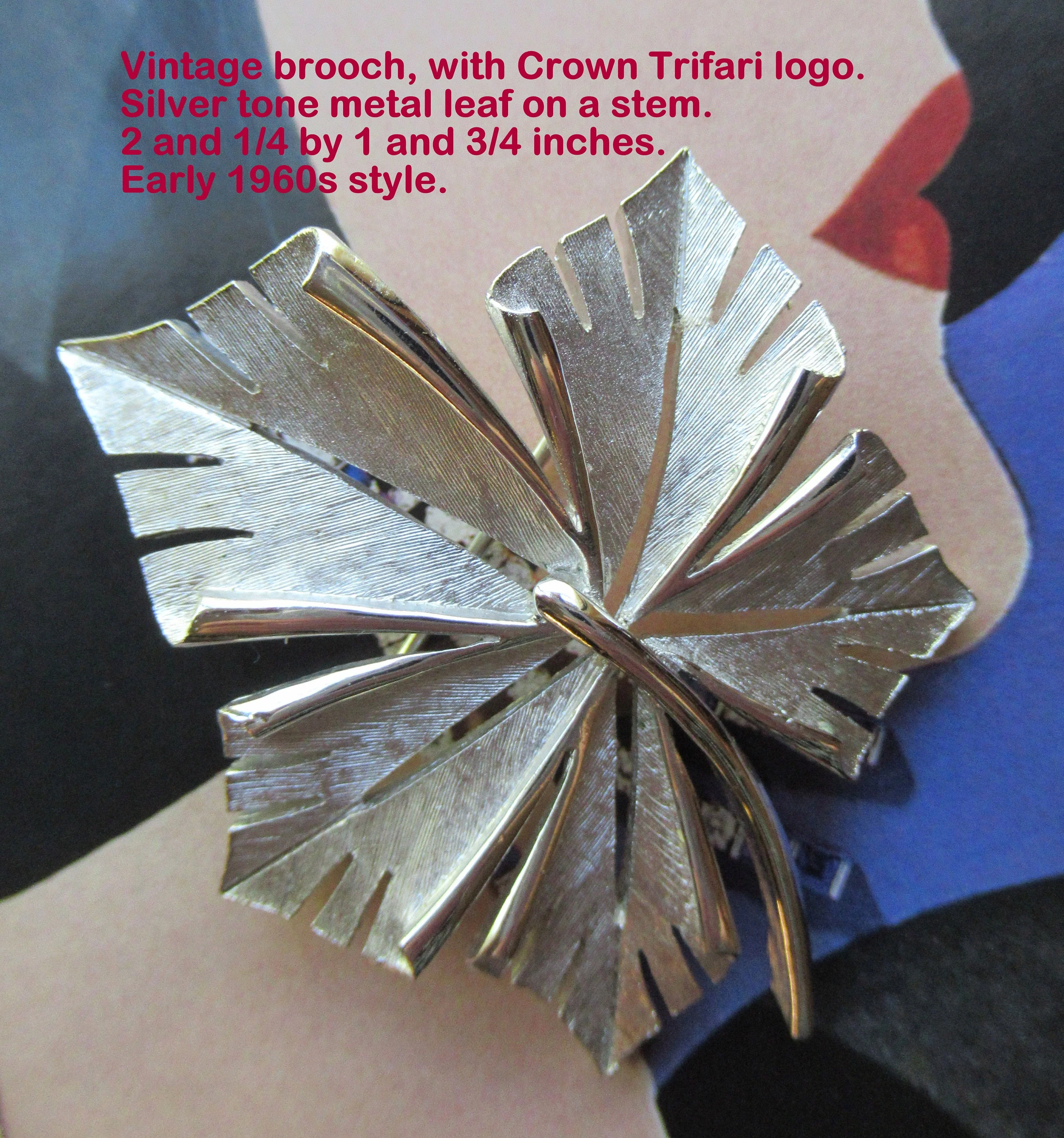 Crown Trifari Brooch Silver Tone Metal Leaf On a Stem, Lovely Designer Details, Classic Chic Style From The Sophisticated Early 60s, Vtg - Image 4