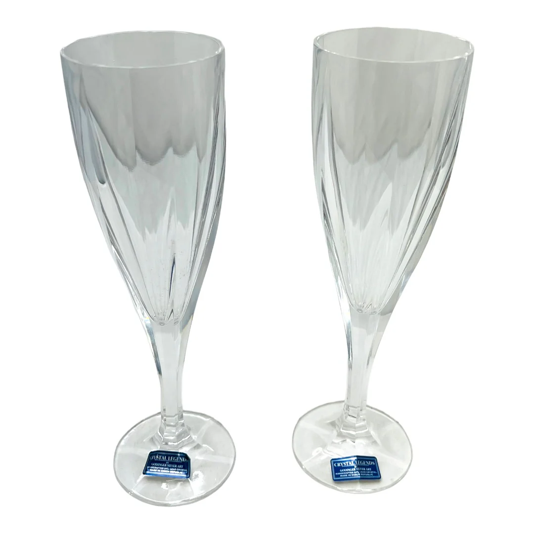 Crystal Legends Champagne Glasses In Velvet Box by Godinger - Image 4
