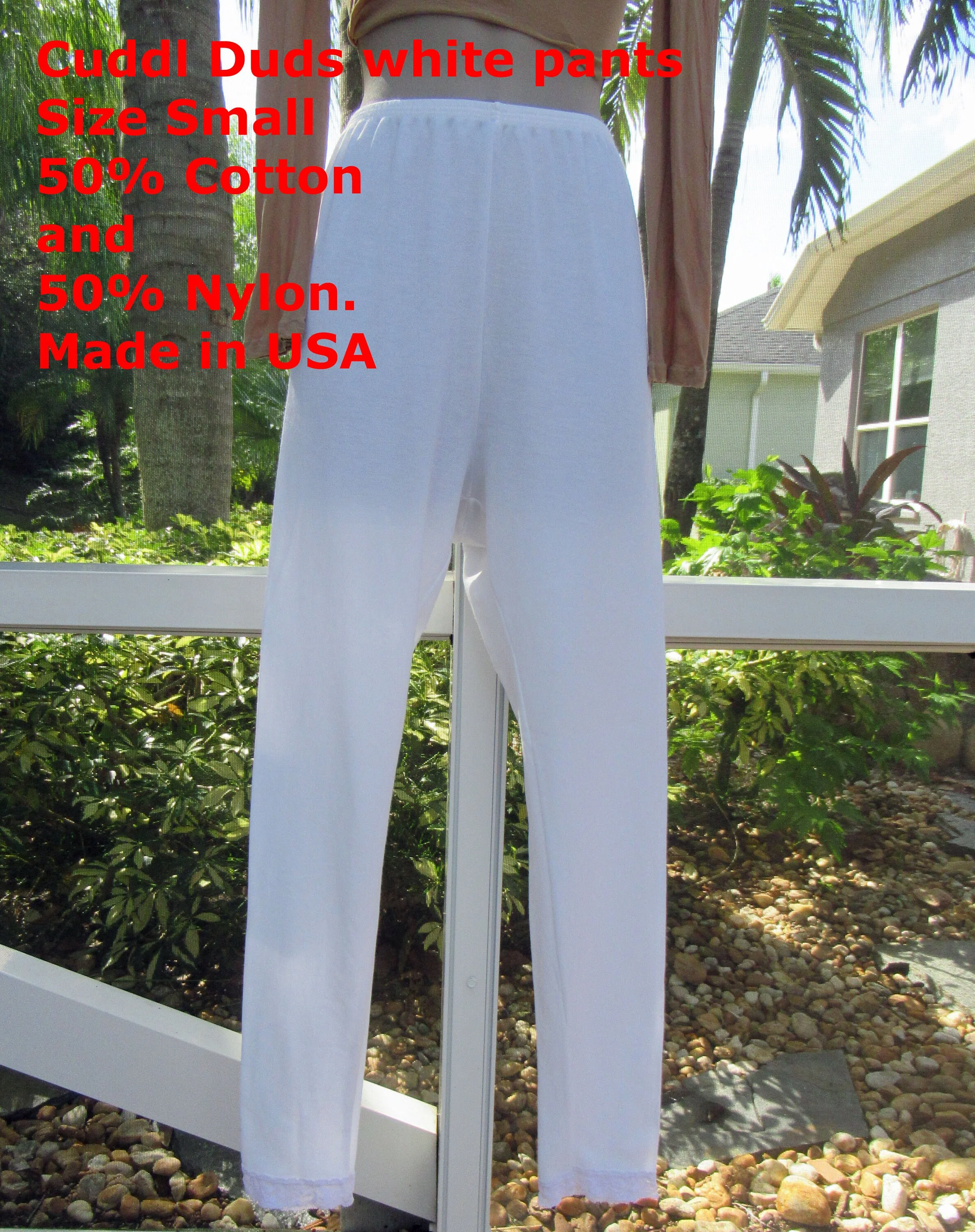 Cuddl Duds Small Pants All White Full Length with Lace Trimcuffs Cotton and Nylon Vintage Perfect for Cooler Weather by Cuddl Duds - Image 3