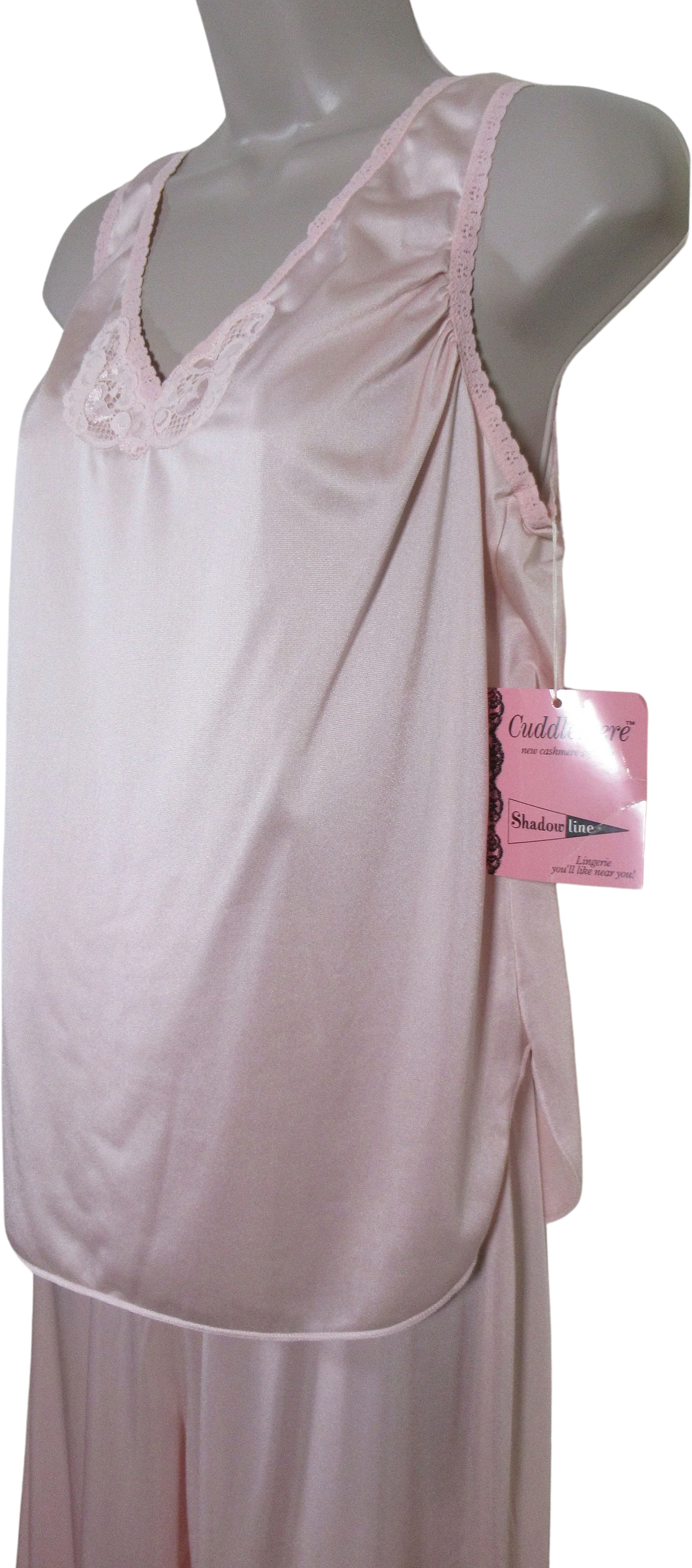 Cuddlemere Small Tank and Long Pants Pastel Pink Set Lace Trimcuffs Nylon Vintage by Cuddlemere
