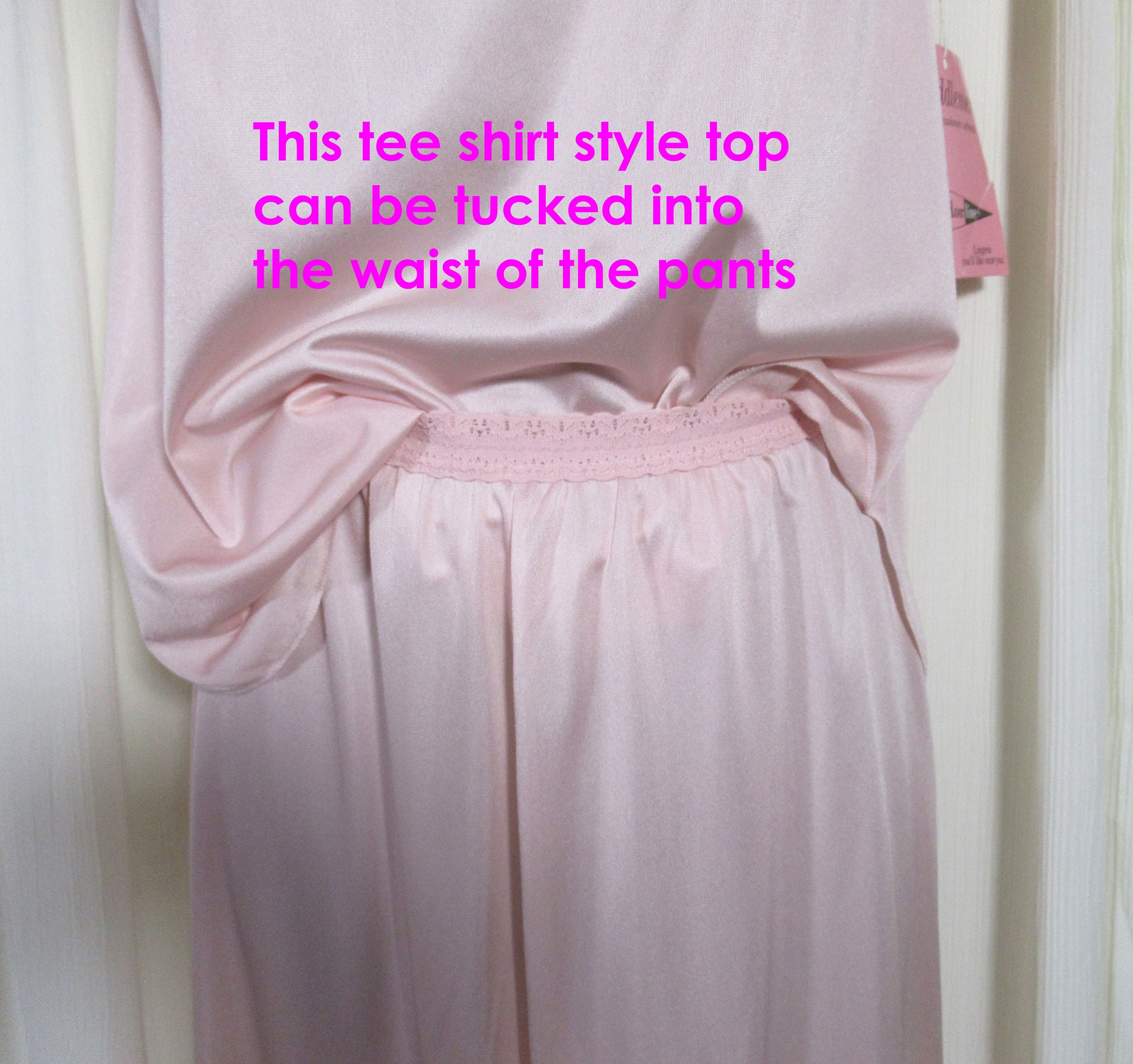 Cuddlemere Small Tank and Long Pants Pastel Pink Set Lace Trimcuffs Nylon Vintage by Cuddlemere - Image 9
