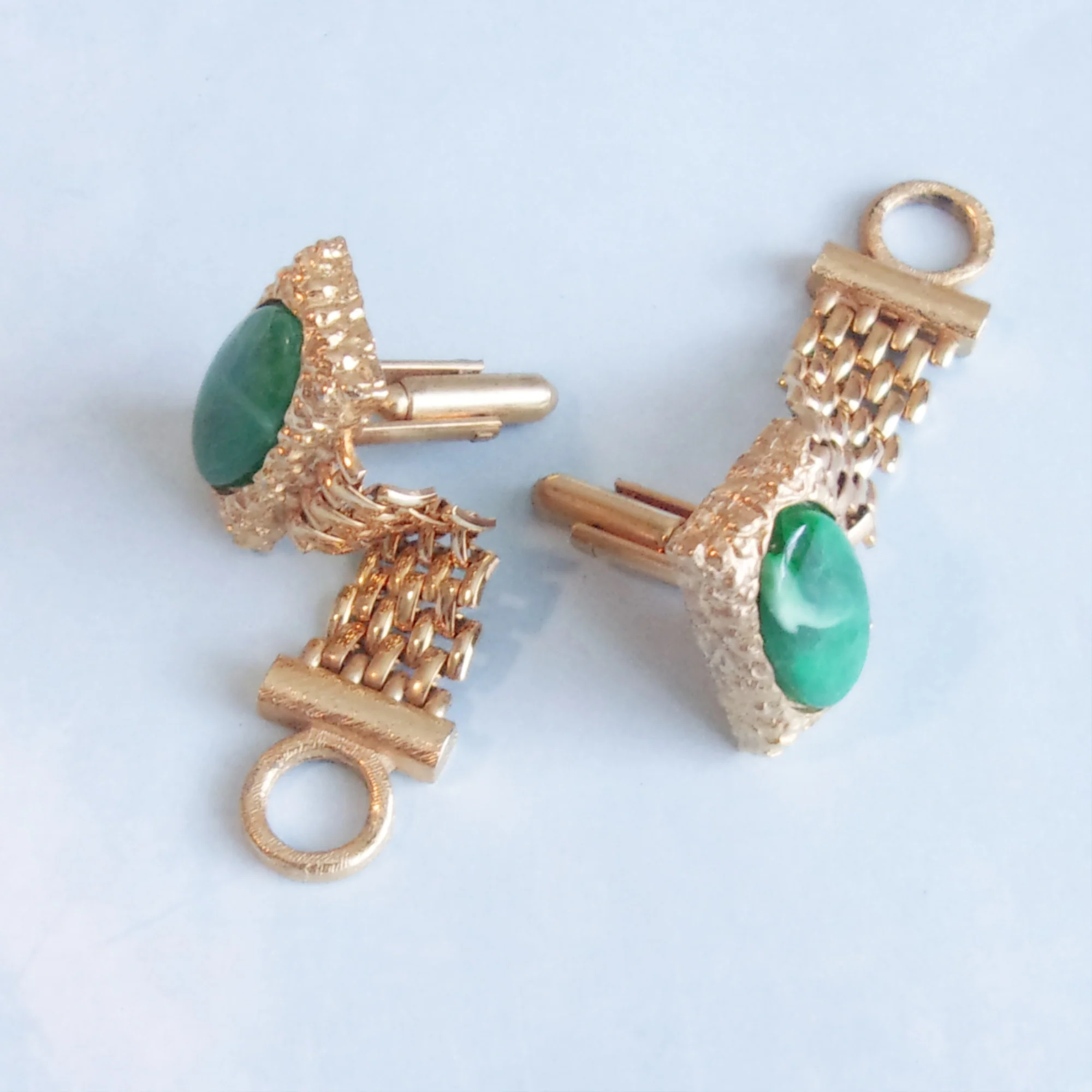 Cufflinks Faux Malachite Green Set Goldtone By Dante - Image 5