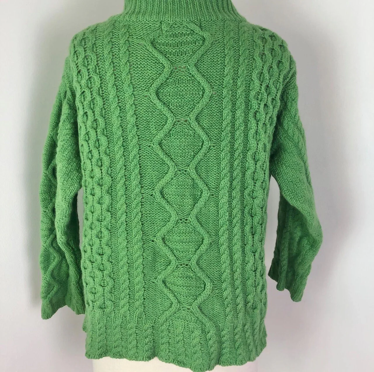 Curvy Xl Green Merino Wool Zip Up Sweater Jacket by Arancraft - Image 2