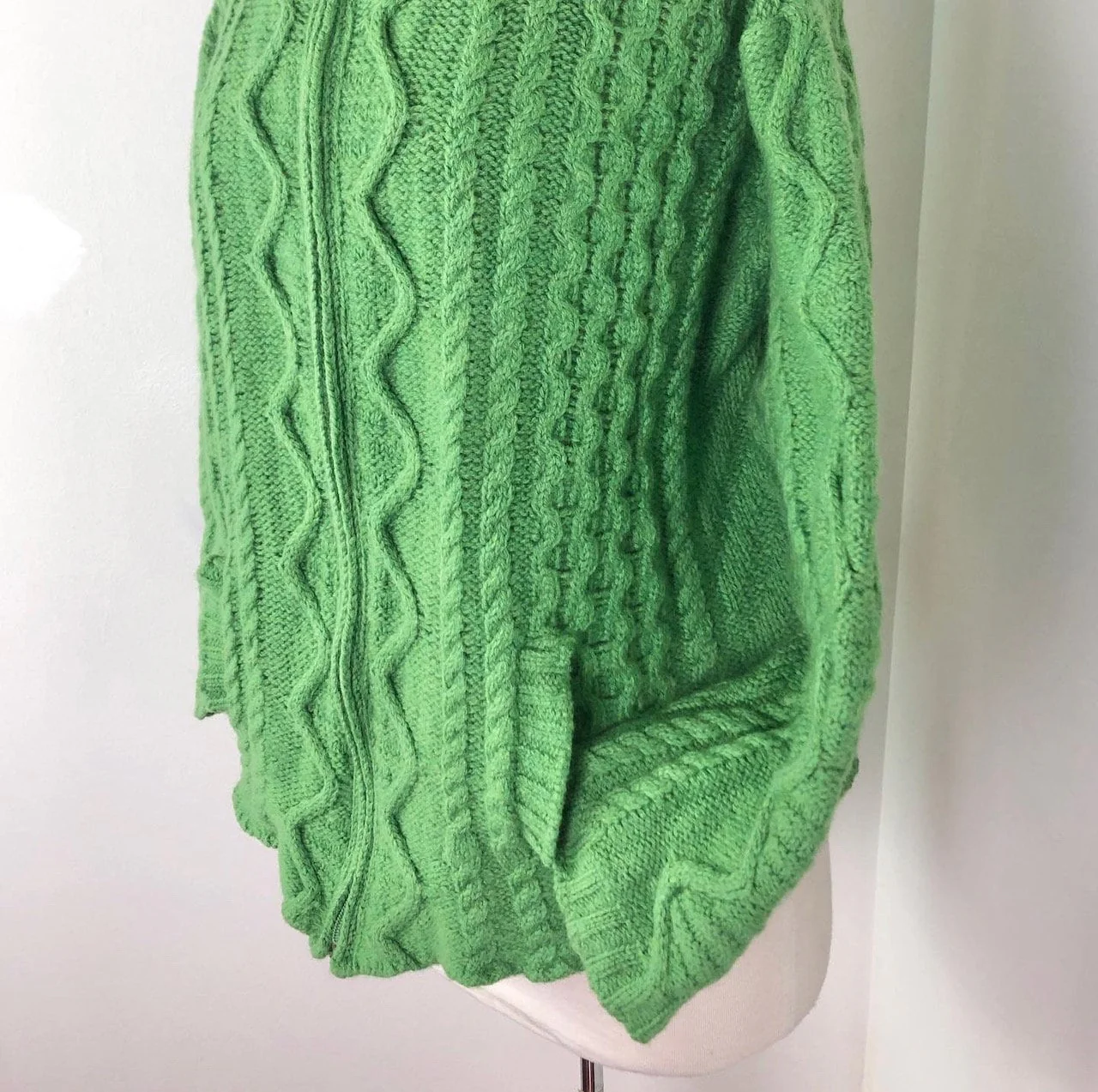 Curvy Xl Green Merino Wool Zip Up Sweater Jacket by Arancraft - Image 6