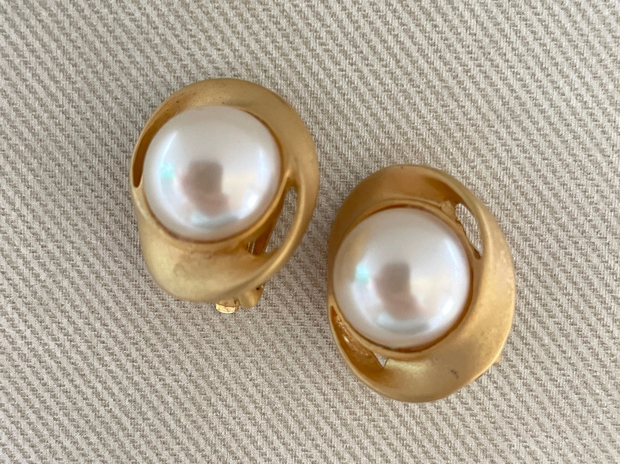 Cute Baroque Pearl French Gold Clip On Statement Earrings - Image 4