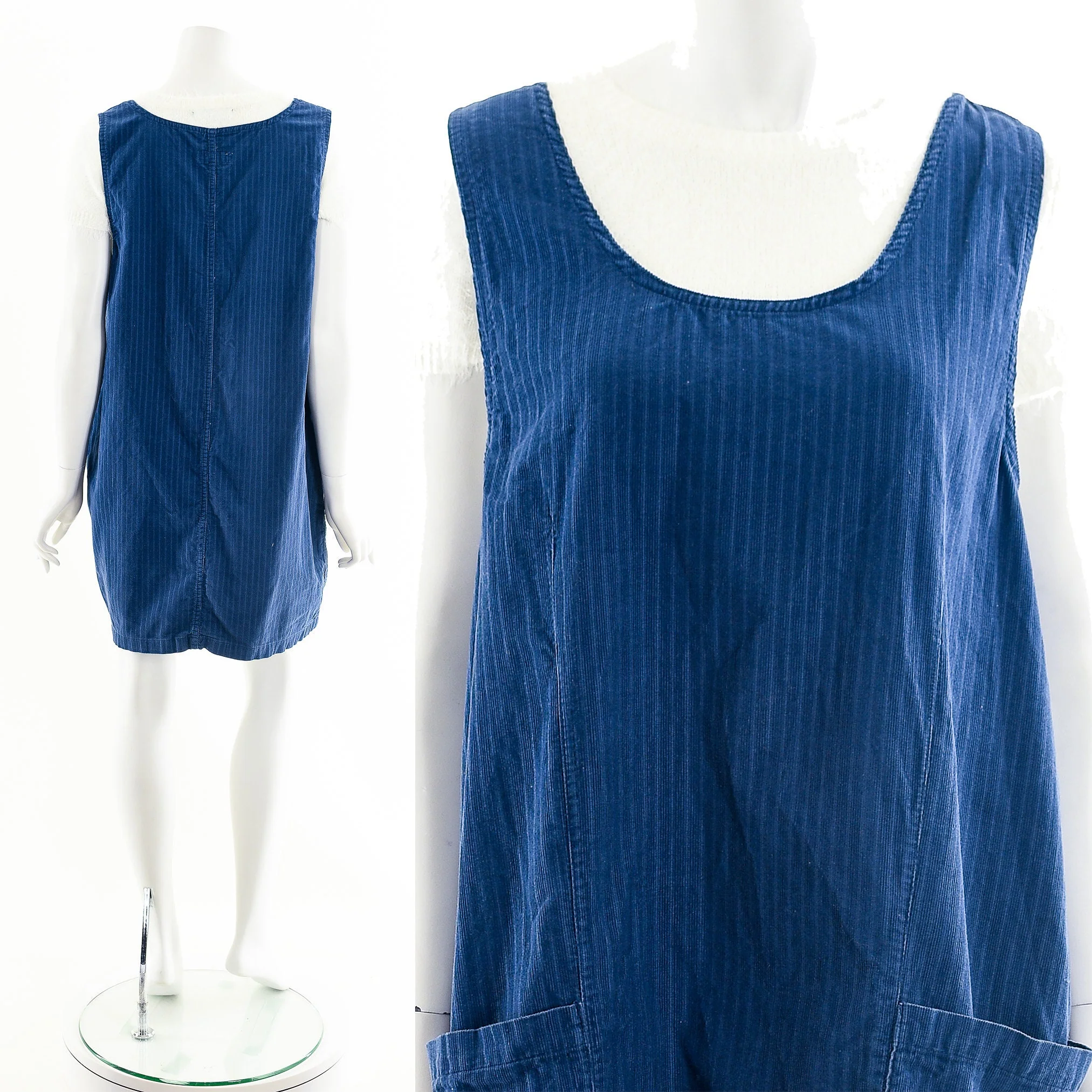 Dark Blue Corduroy Minimalist Jumper Dress - Image 4