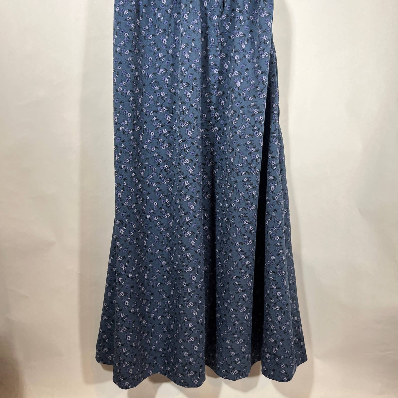 Dark Blue Floral Shirt Dress Handmade Puff Sleeve - Image 3
