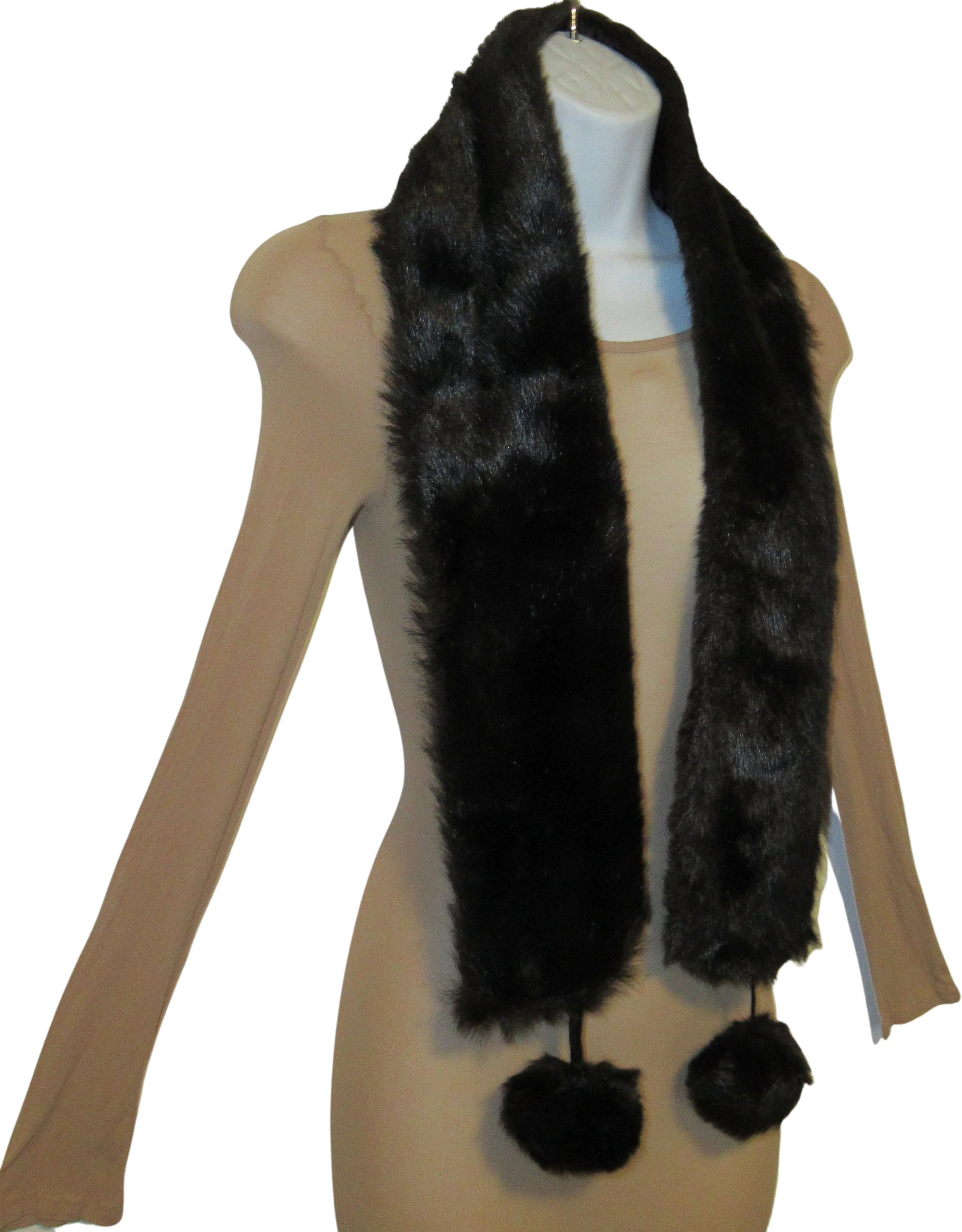 Dark Brown Faux Fur Scarf Faux Fur Pom Poms Both Ends Long Pom Poms Add 4 Inches At Ends 5 Inches Wide Fully Lined Vintage