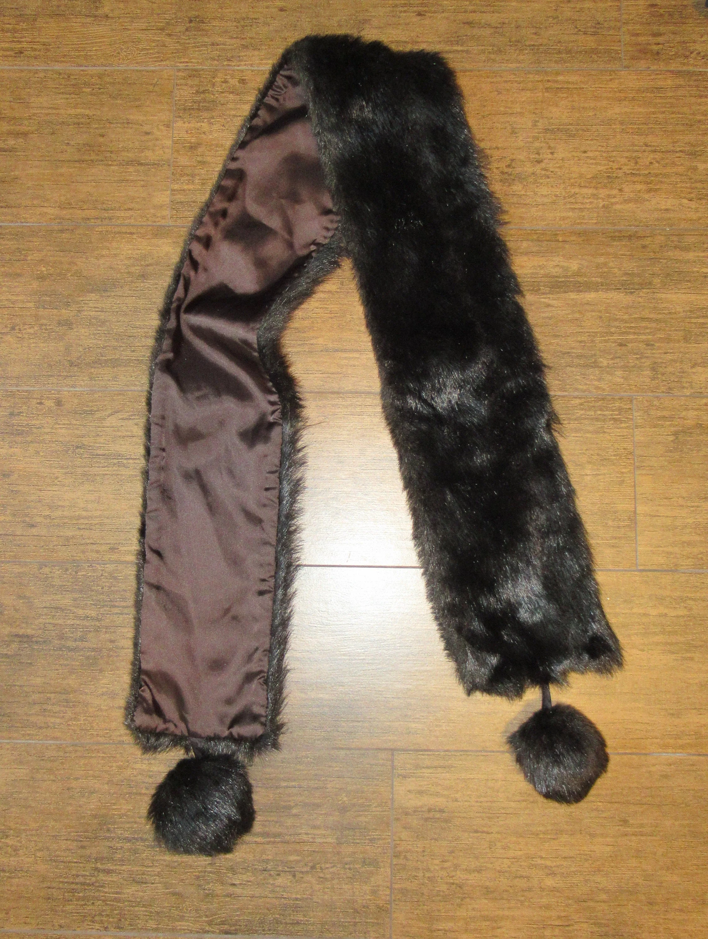 Dark Brown Faux Fur Scarf Faux Fur Pom Poms Both Ends Long Pom Poms Add 4 Inches At Ends 5 Inches Wide Fully Lined Vintage - Image 6
