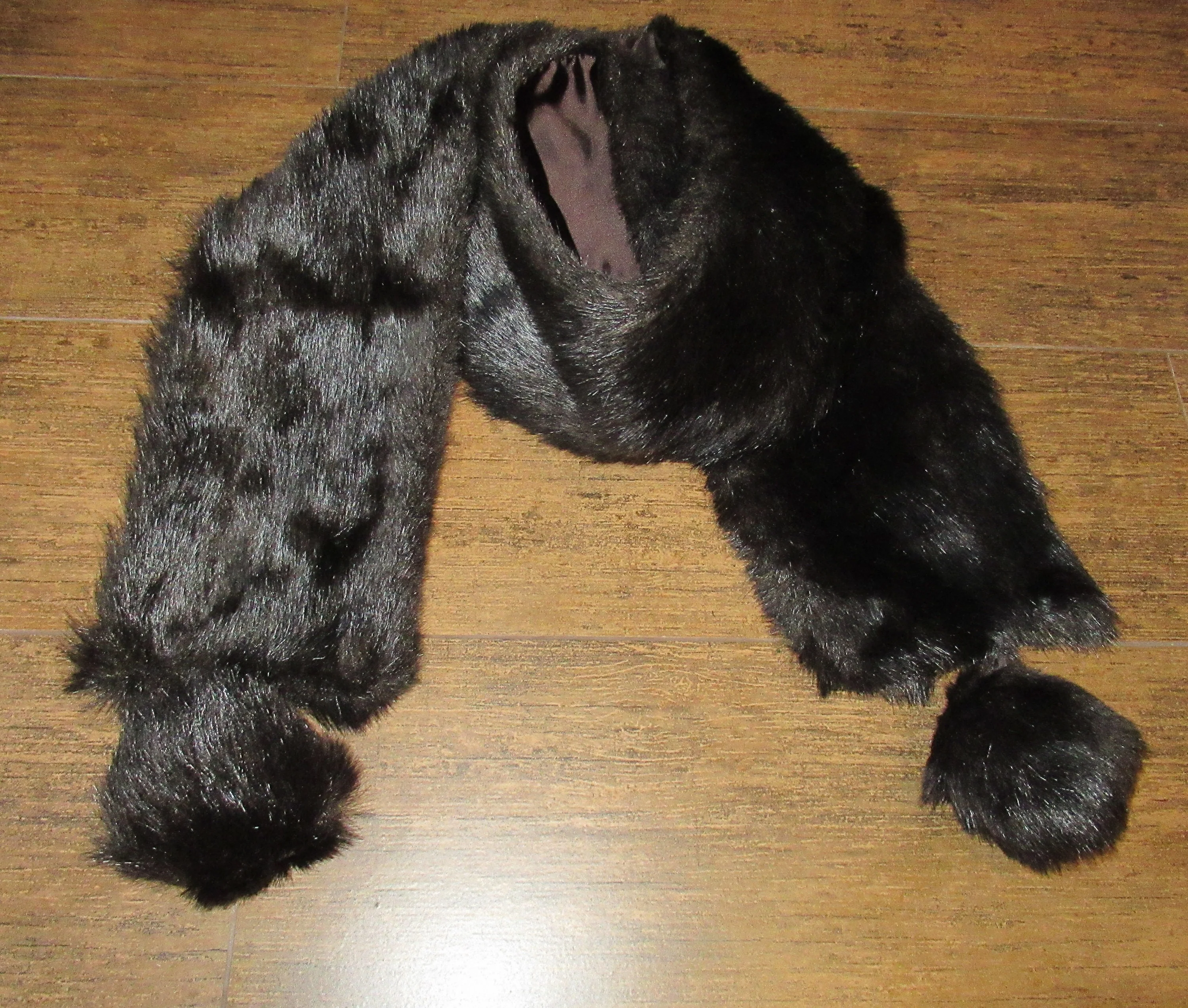Dark Brown Faux Fur Scarf Faux Fur Pom Poms Both Ends Long Pom Poms Add 4 Inches At Ends 5 Inches Wide Fully Lined Vintage - Image 8